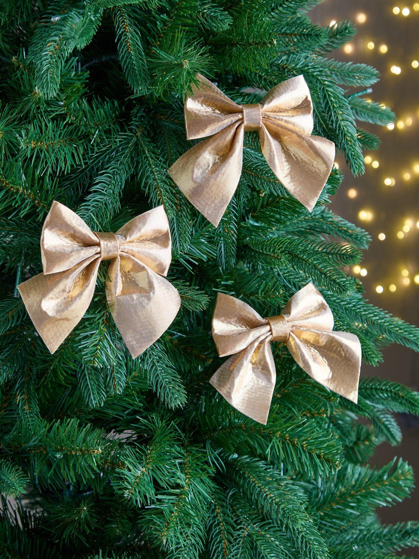 Festive Set of 9 Gold Metallic Christmas Tree Bows - 15 cm