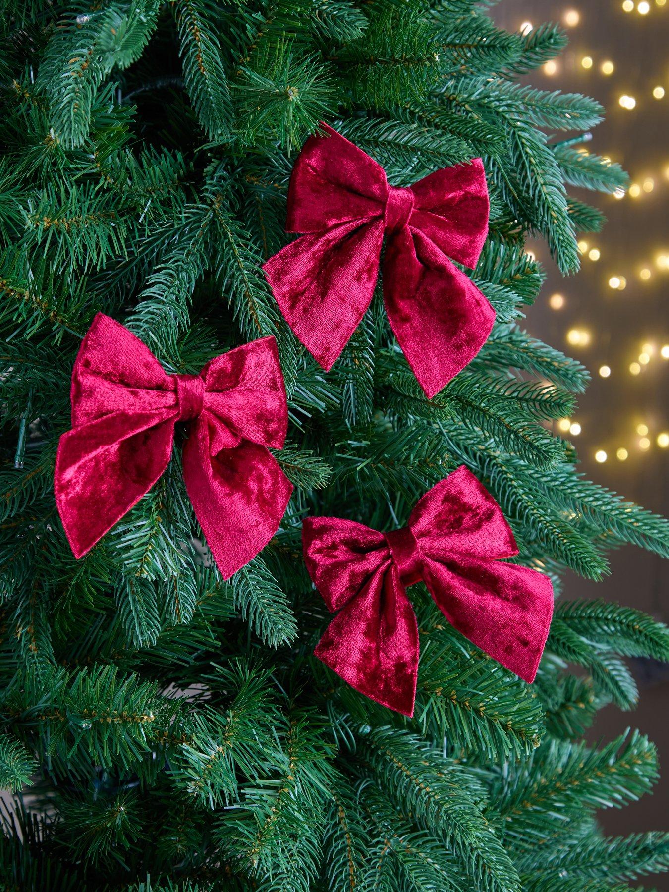 Festive Set of 9 Burgundy Velvet Christmas Tree Bows - 15 cm