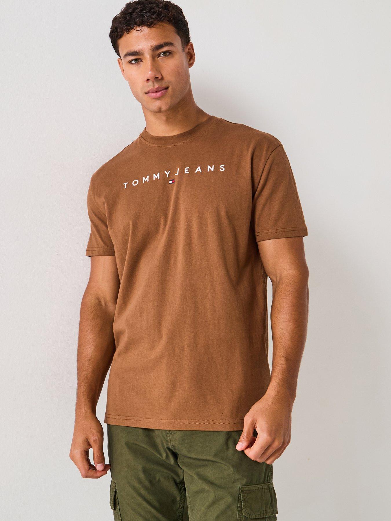 Image 1 of 5 of Tommy Jeans Linear Logo T-Shirt - Brown