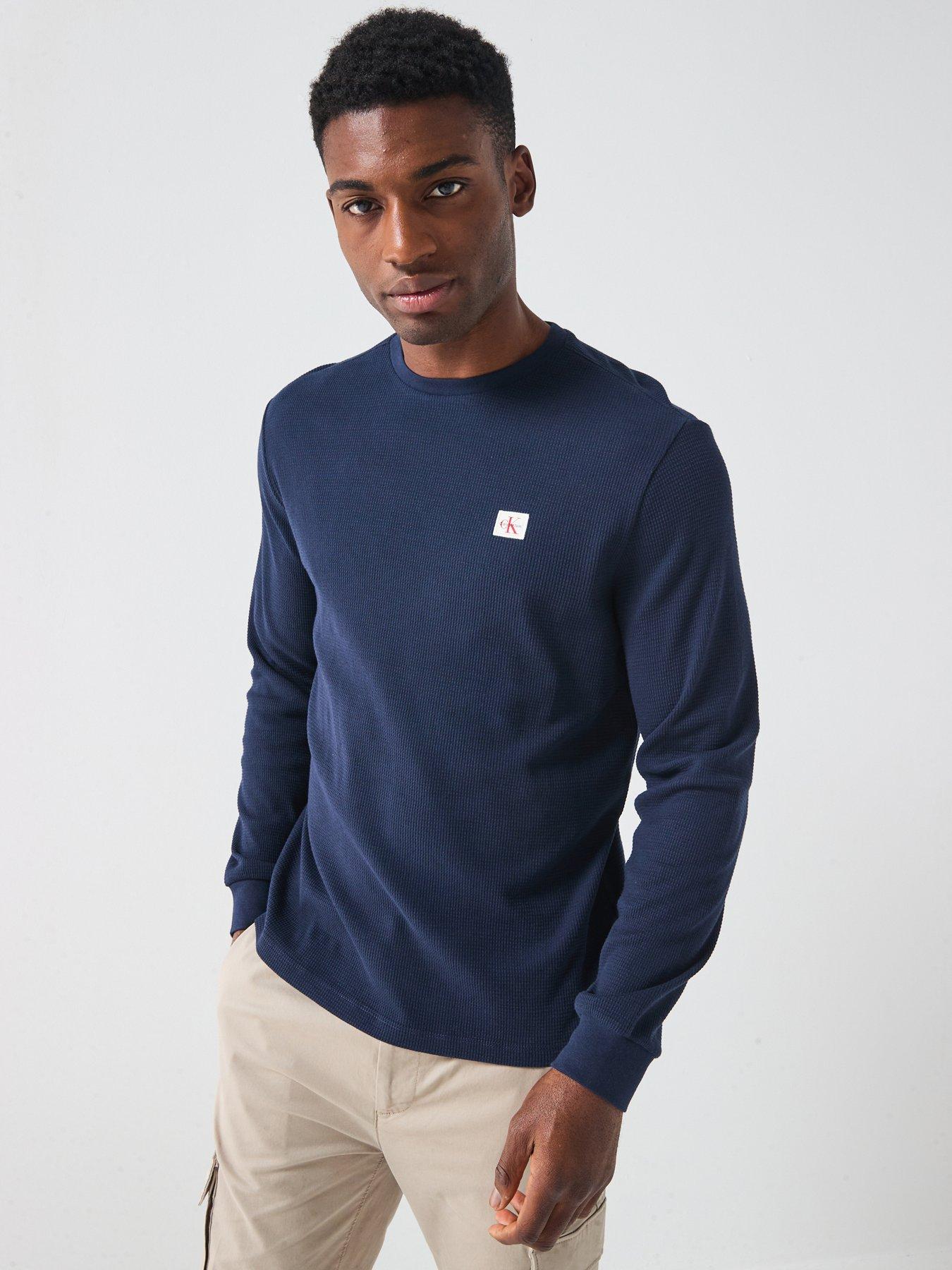 calvin-klein-jeans-waffle-badge-long-sleeve-t-shirt-navyfront