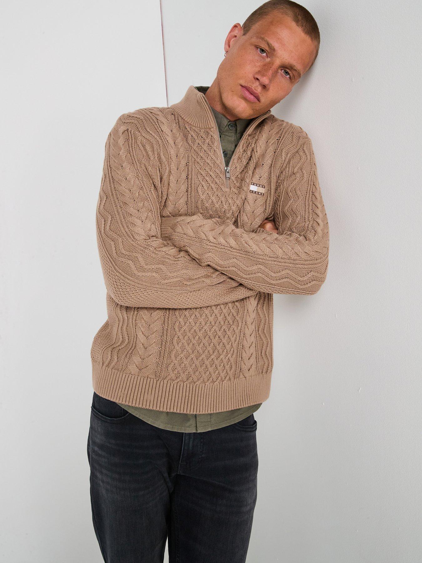 tommy-jeans-slim-badge-cable-quarter-zip-knitted-jumper-beige
