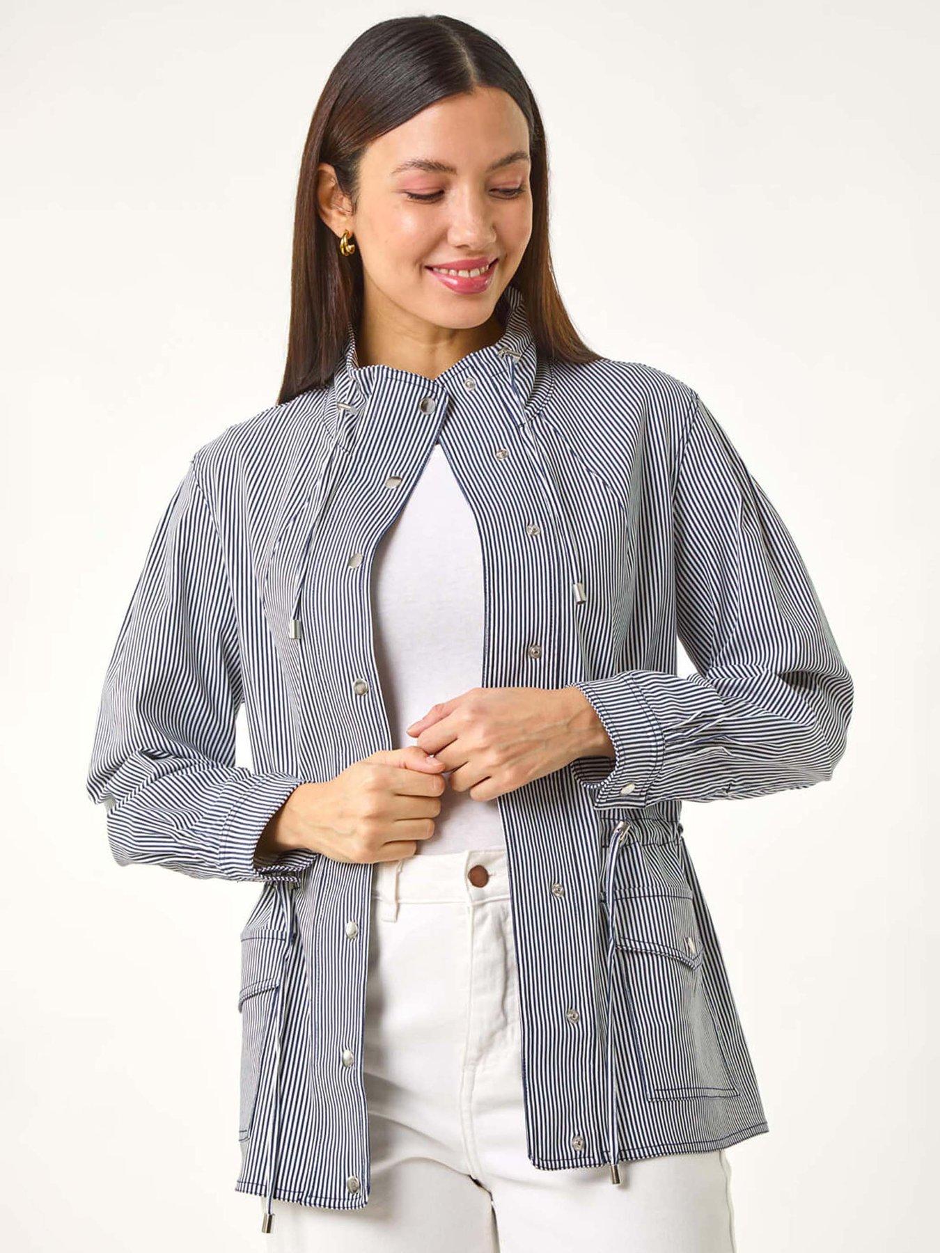 Roman Stripe Safari Jacket - Navy