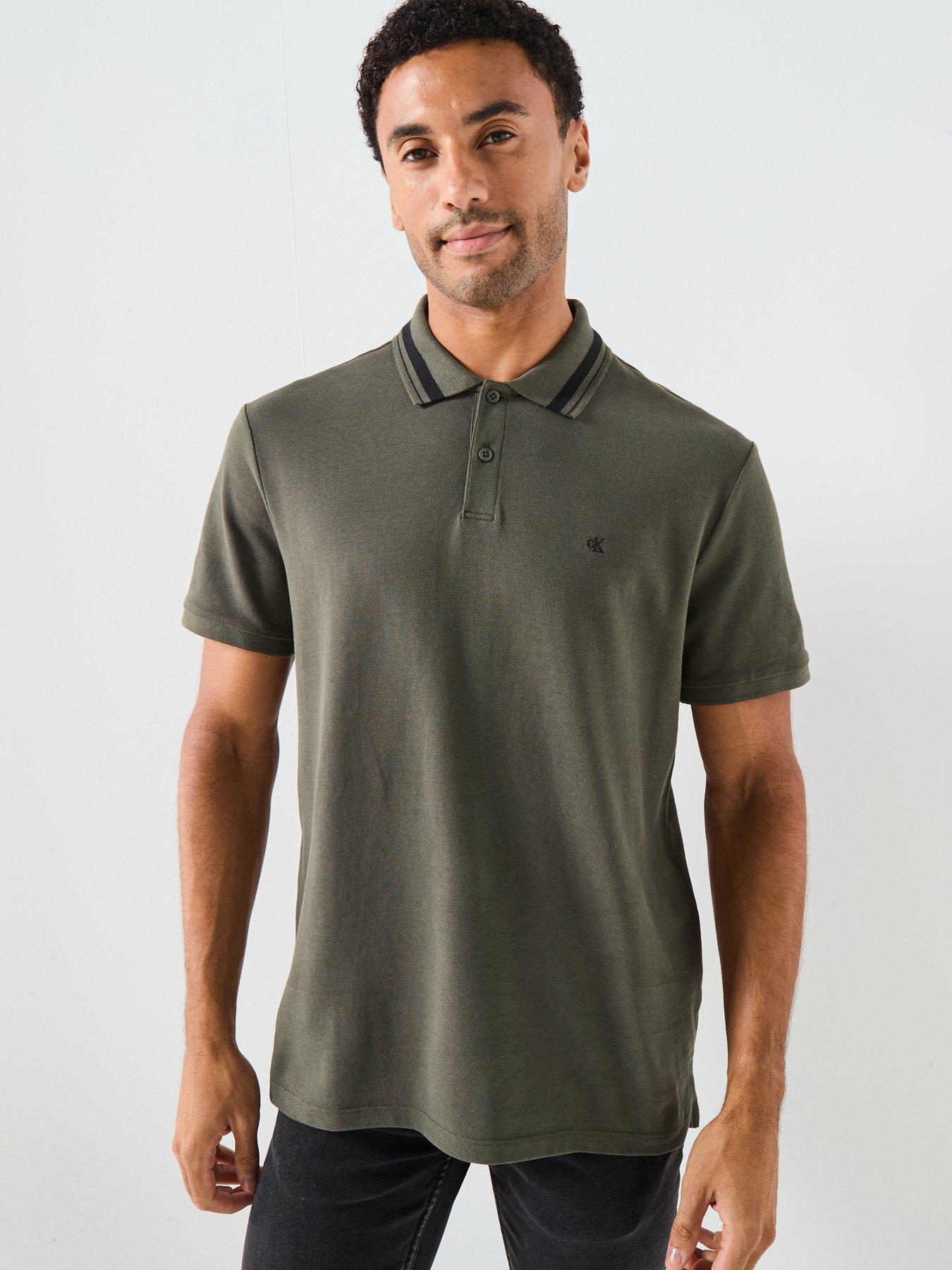 Calvin Klein Jeans Short Sleeve Monogram Pique Tipped Polo Shirt - Green