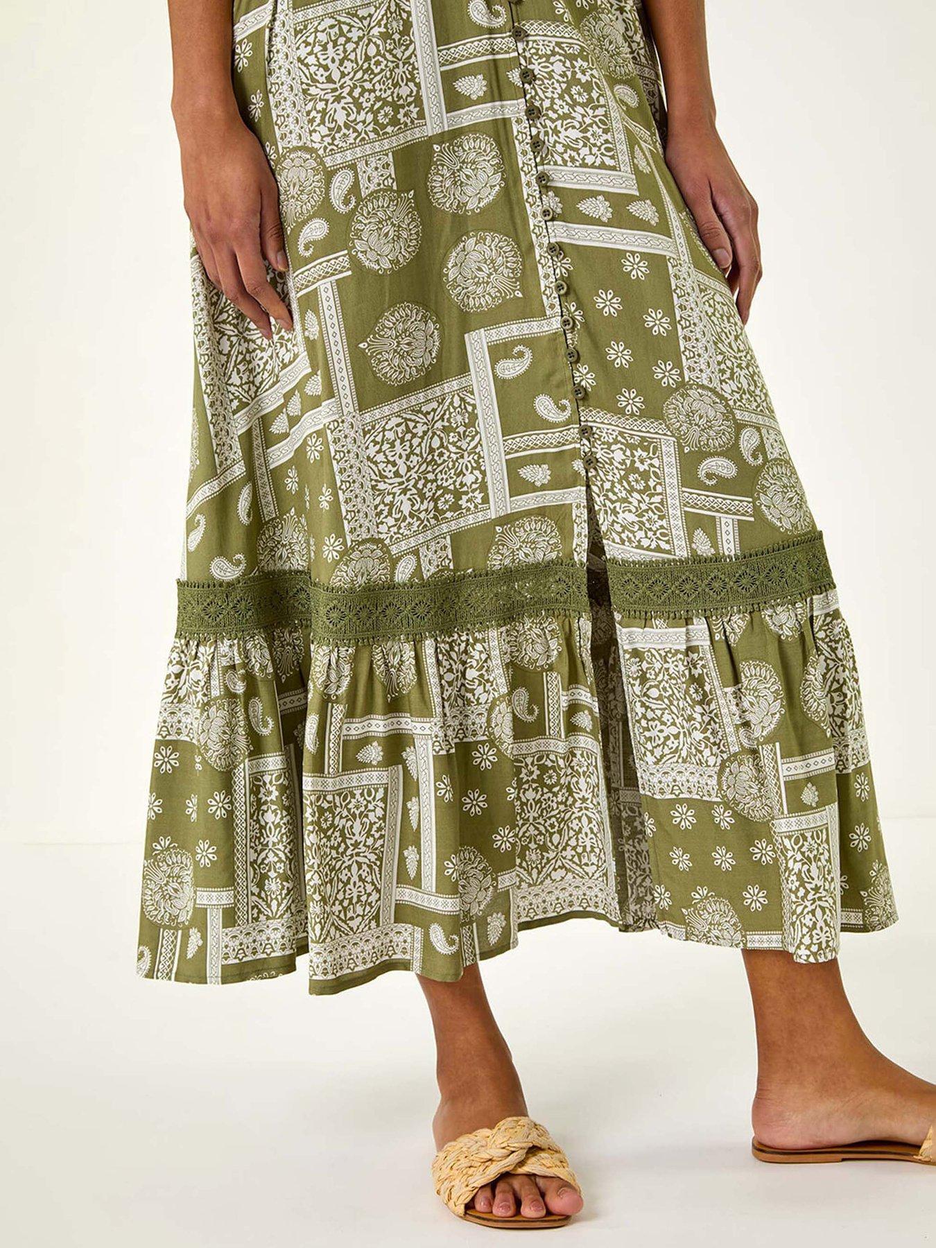 Image 5 of 5 of Roman Patchwork Lace Trim Maxi Dress - Green