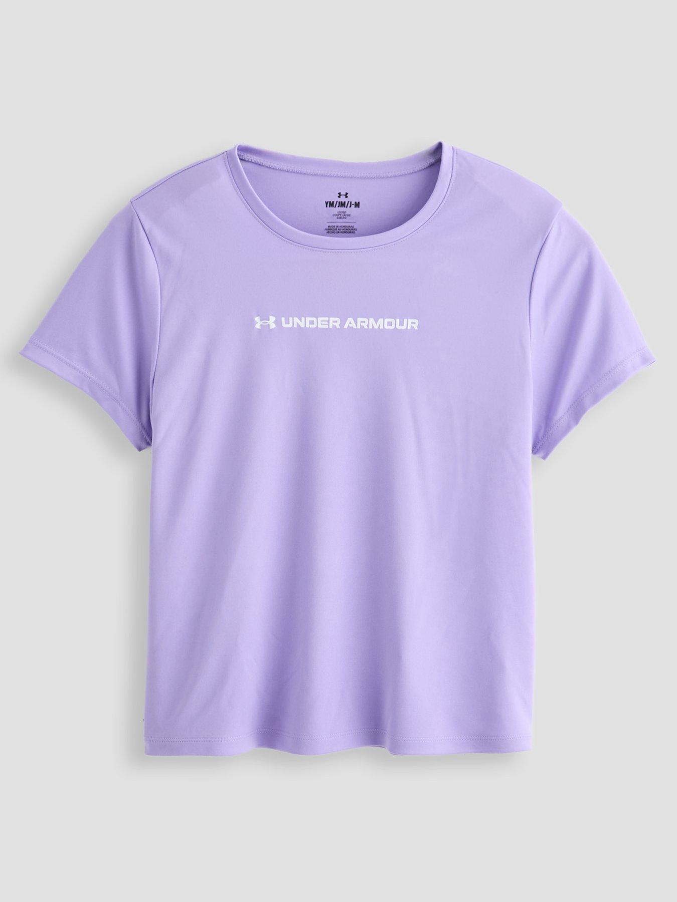 UNDER ARMOUR Junior Girls Training Tech Wordmark Graphic T-Shirt - Purple