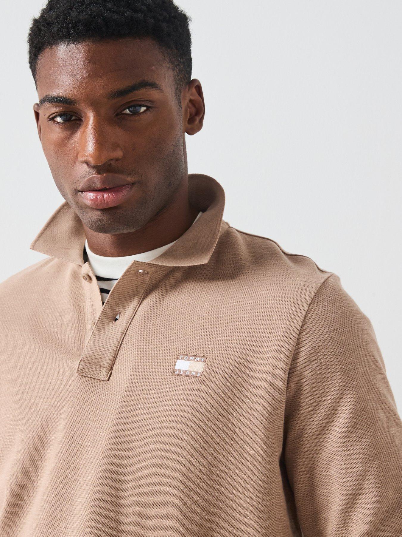 Image 4 of 6 of Tommy Jeans Long Sleeve Polo Shirt - Beige