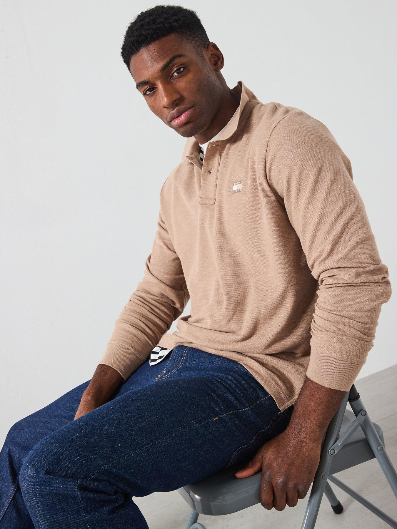 Image 5 of 6 of Tommy Jeans Long Sleeve Polo Shirt - Beige