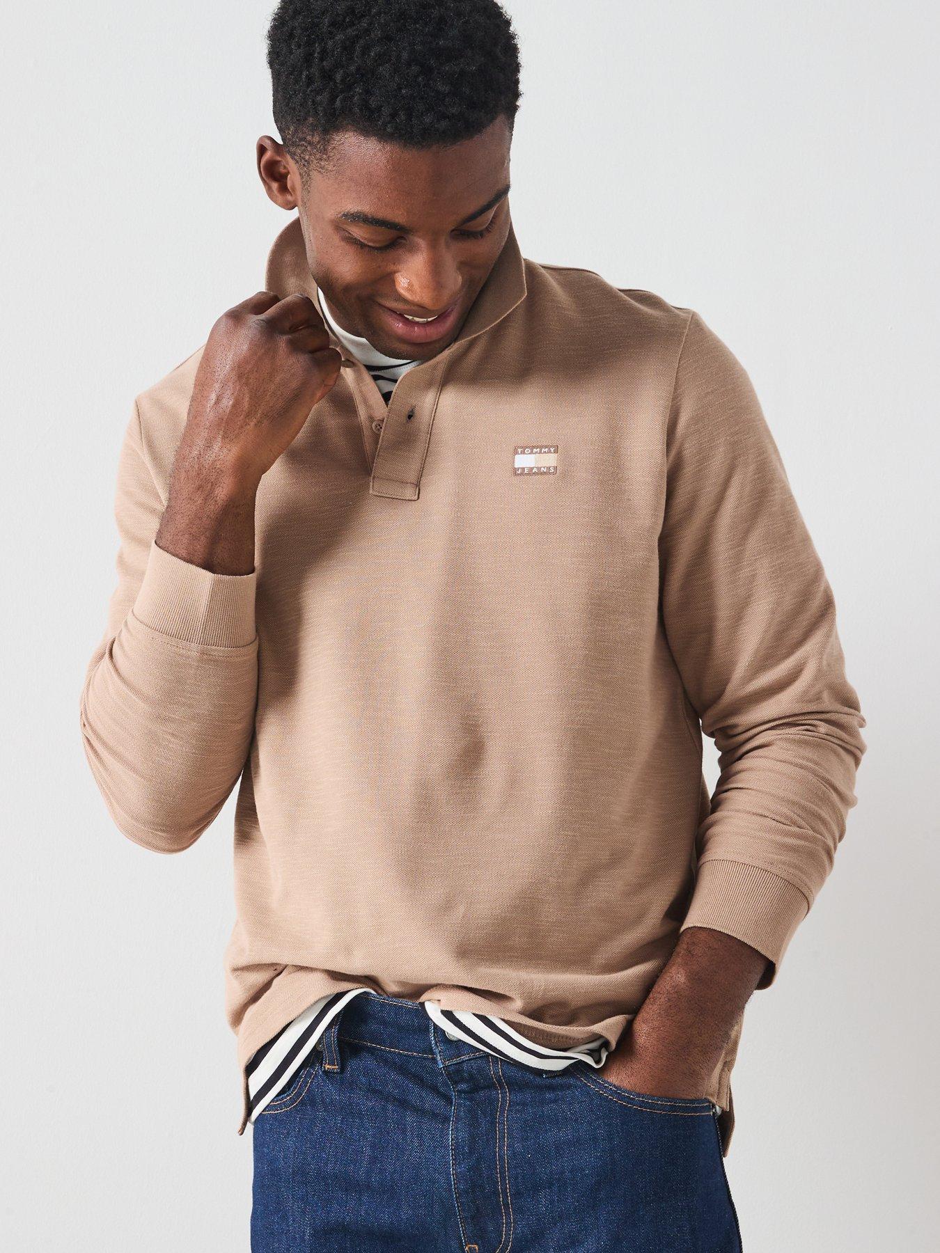 Image 6 of 6 of Tommy Jeans Long Sleeve Polo Shirt - Beige