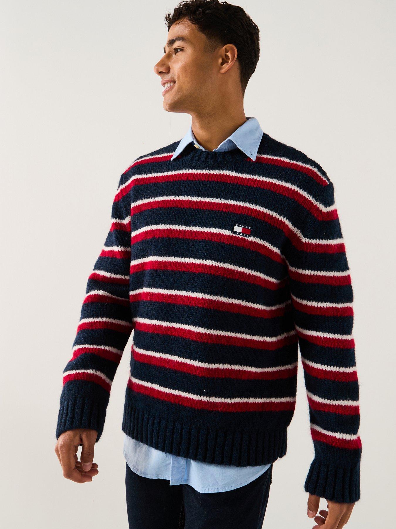 Tommy Jeans Regular Stripe Badge Knitted Jumper - Red