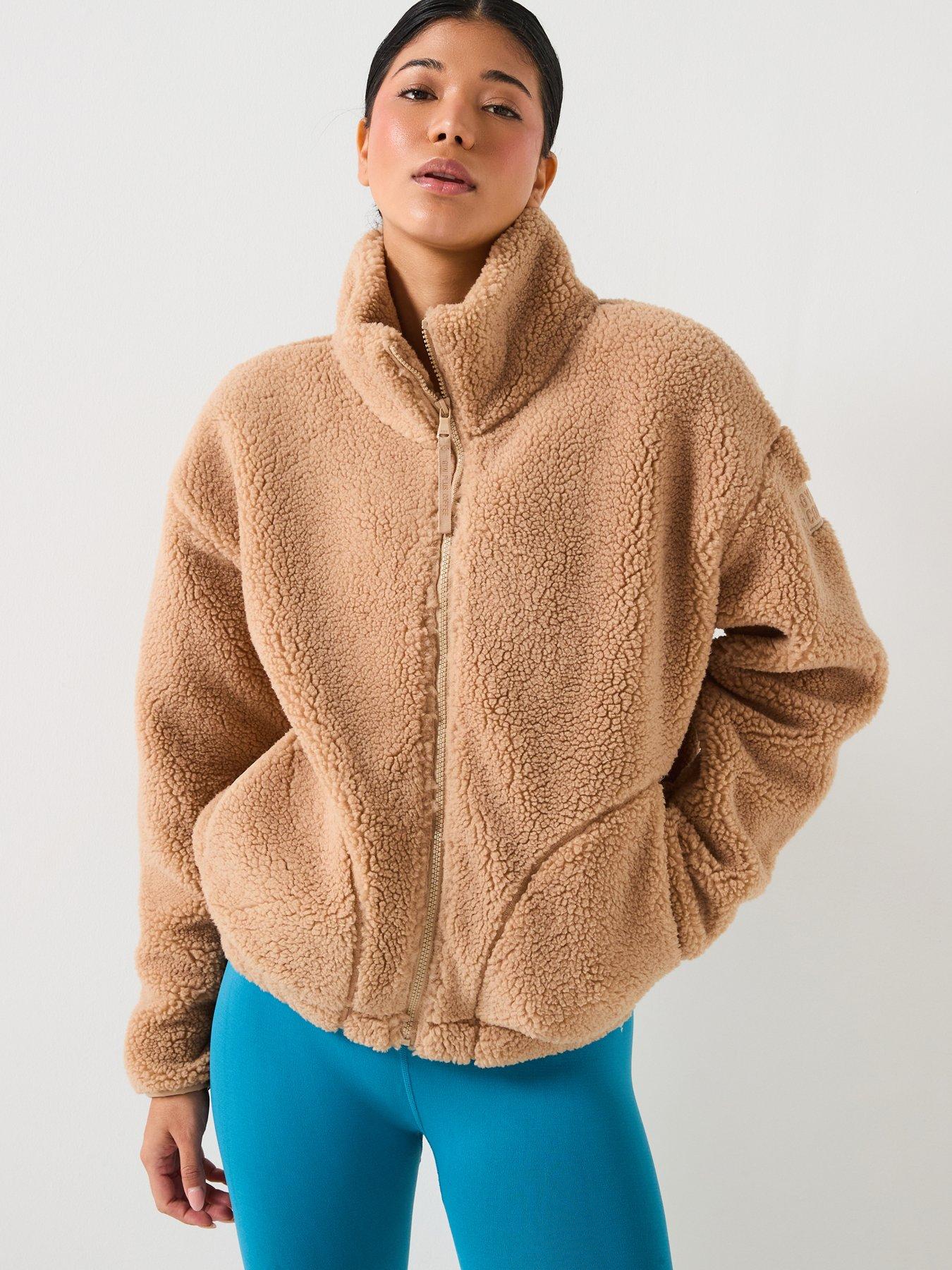 Gym + Coffee Womens Training Industry Fleece High Collar Jacket - Beige