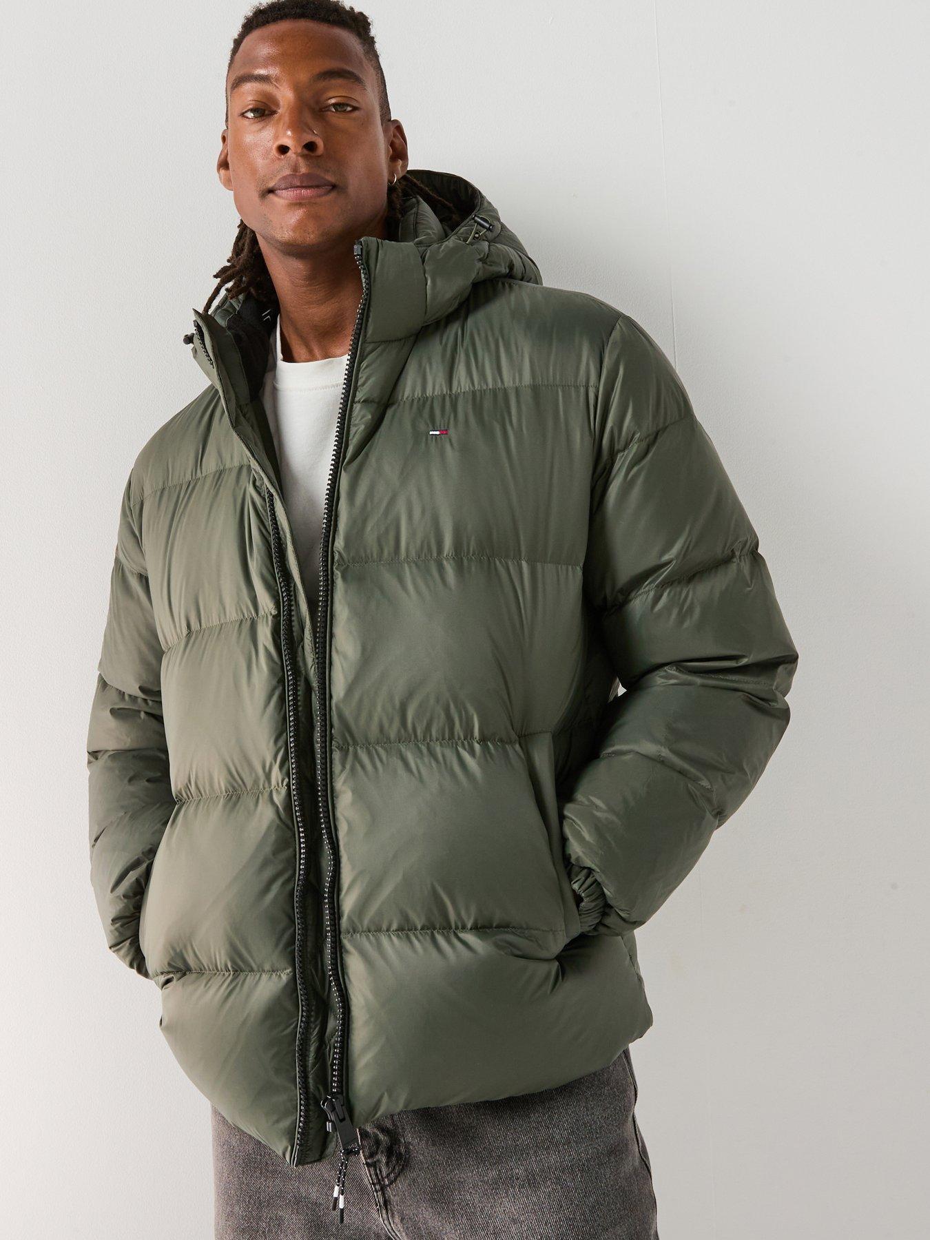 Tommy Jeans Essential Down Hooded Long Quilted Jacket - Khaki