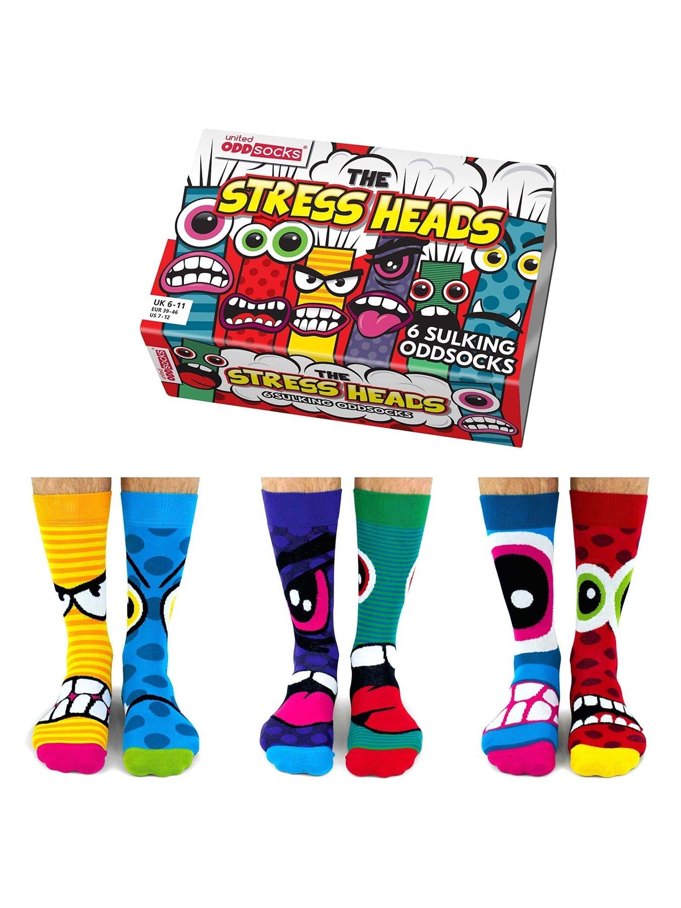 Image 1 of 2 of United Oddsocks Stress Heads Novelty Crew Sock Giftbox - Multi