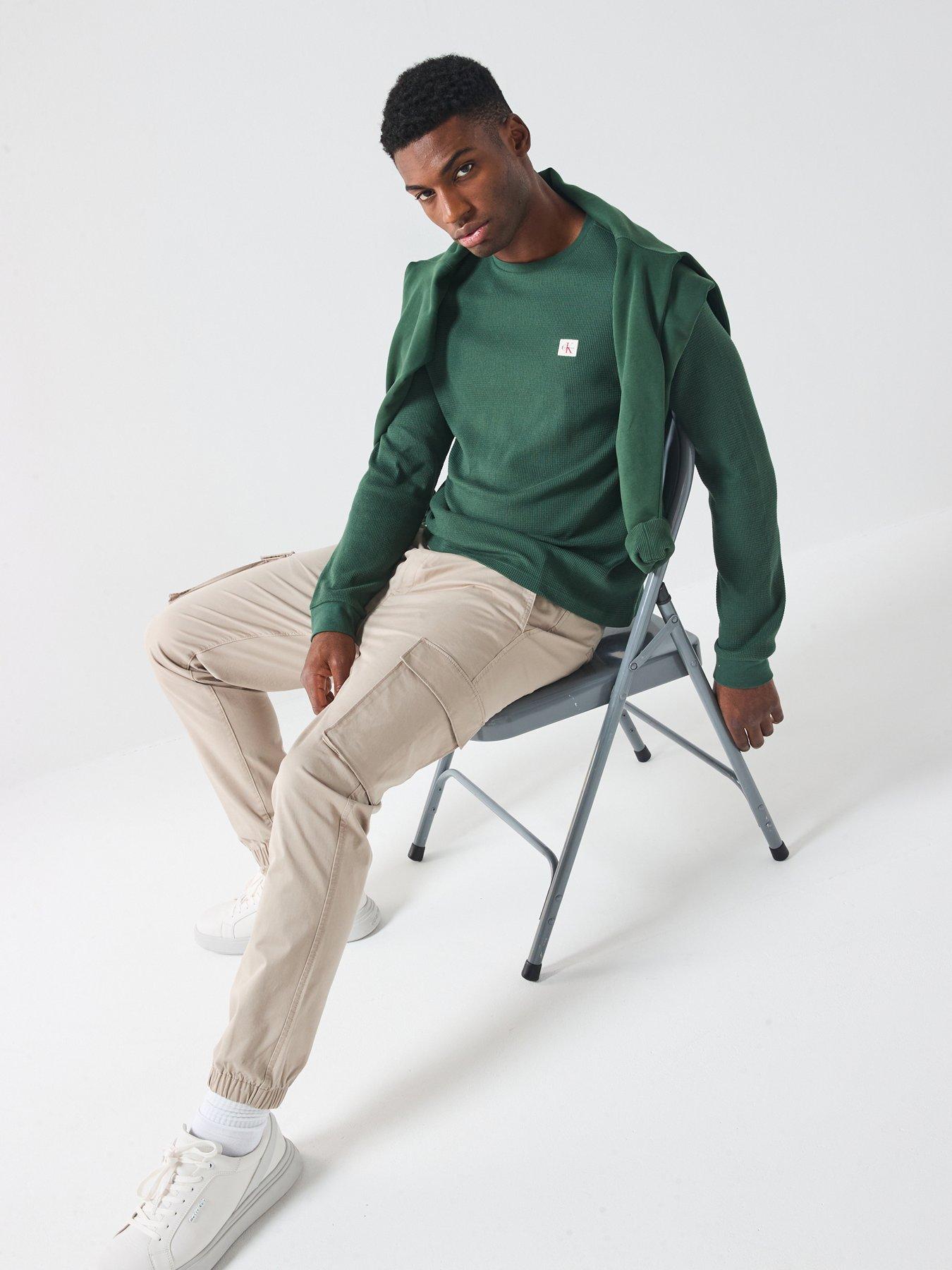 calvin-klein-jeans-waffle-badge-long-sleeve-t-shirt-greenfront