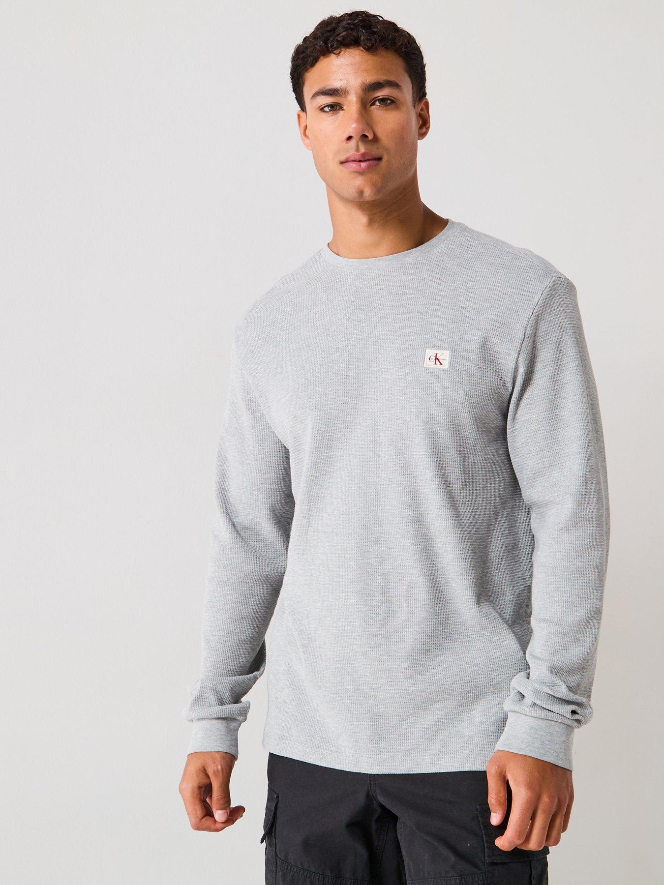 Calvin Klein Jeans Waffle Badge Long Sleeve T-Shirt - Grey