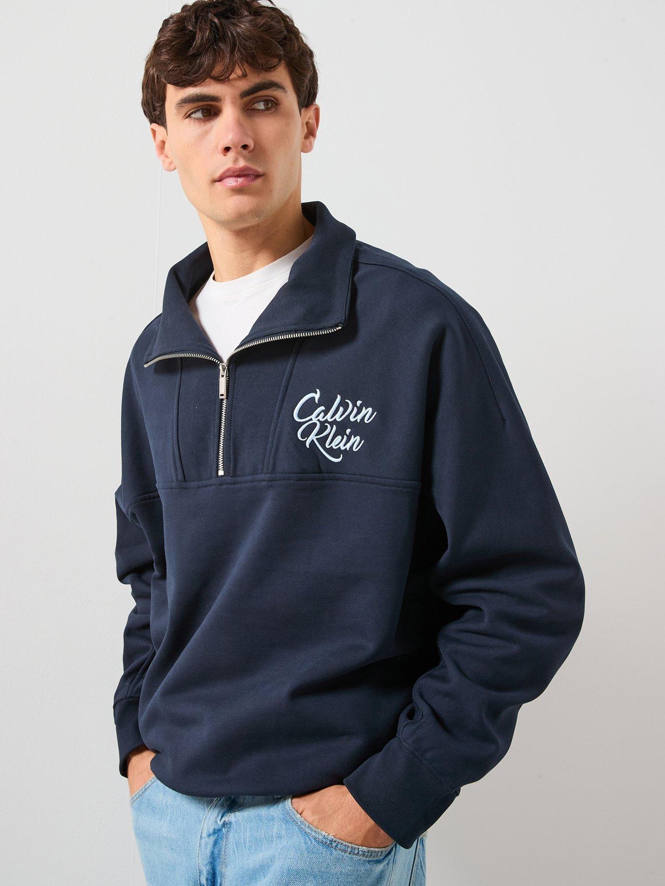 Calvin Klein Jeans Script Logo Funnel Neck 1/4 Zip Sweatshirt - Navy