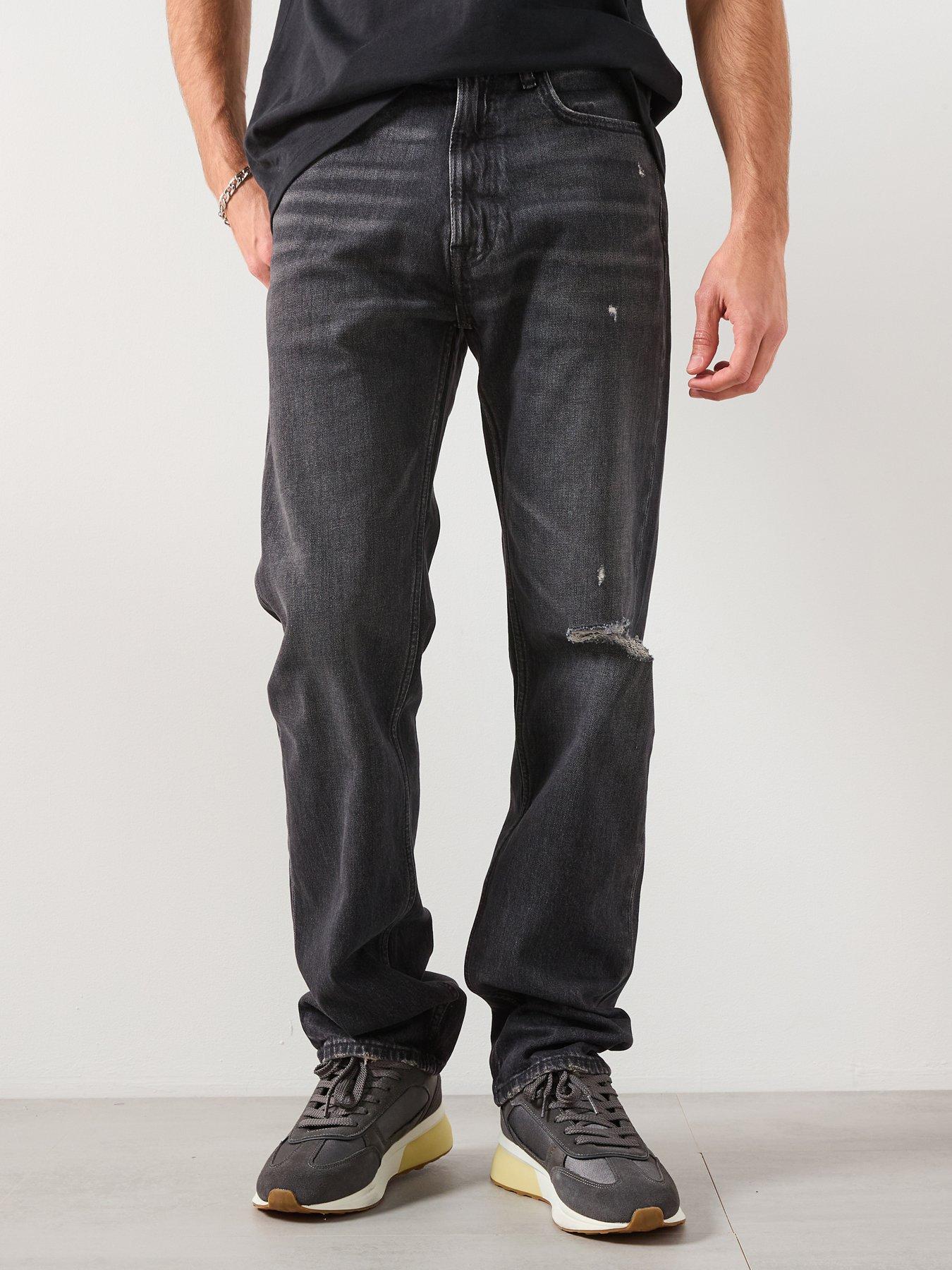 Calvin Klein Jeans Standard Straight Rip Repair Jeans - Black