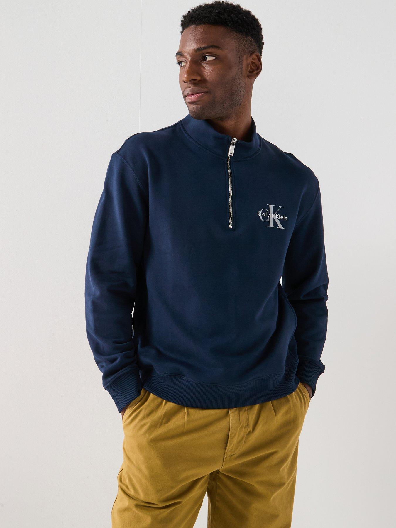 Image 1 of 6 of Calvin Klein Jeans Monogram Logo 1/4 Zip Sweatshirt - Navy