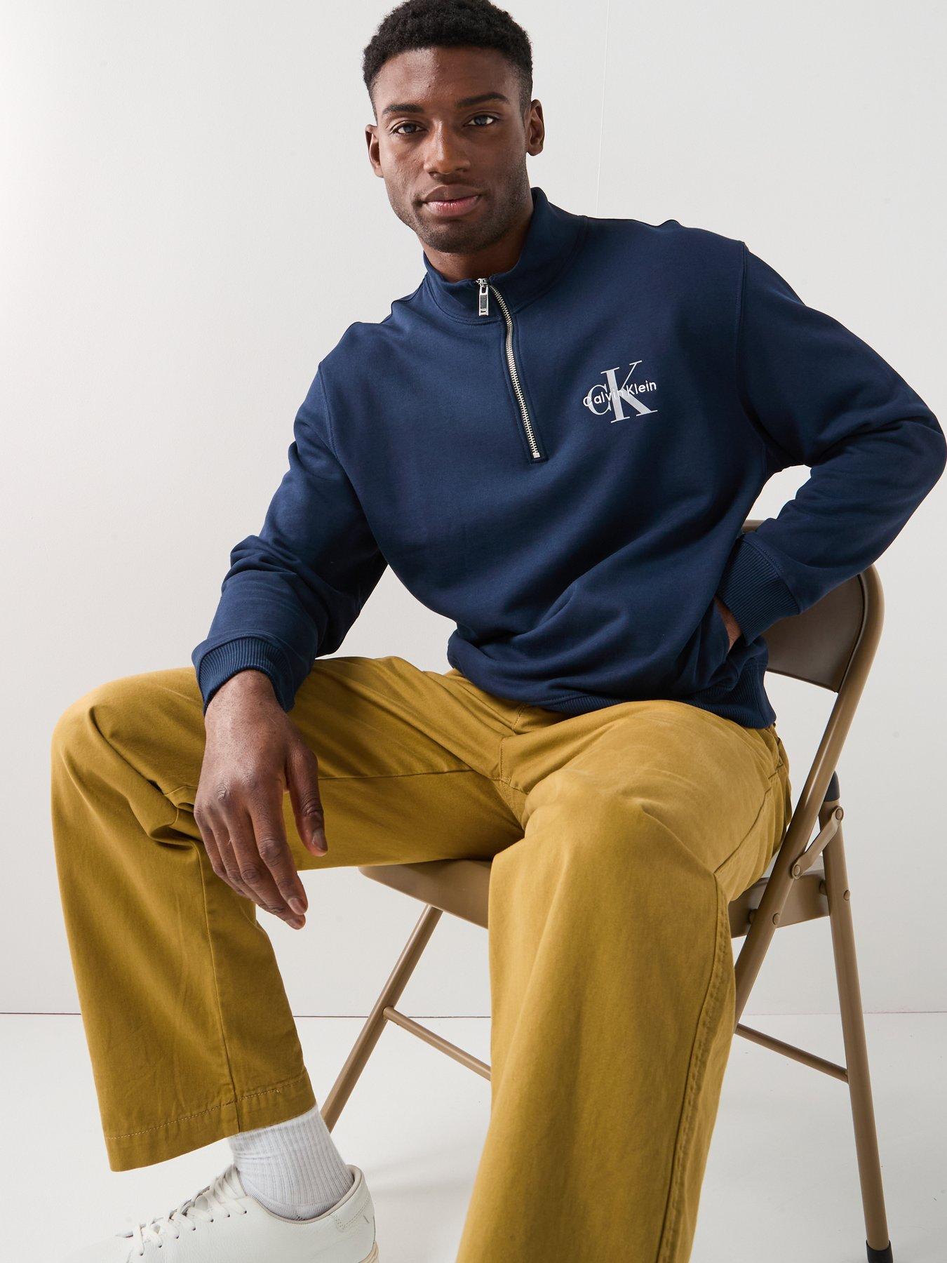 Image 4 of 6 of Calvin Klein Jeans Monogram Logo 1/4 Zip Sweatshirt - Navy