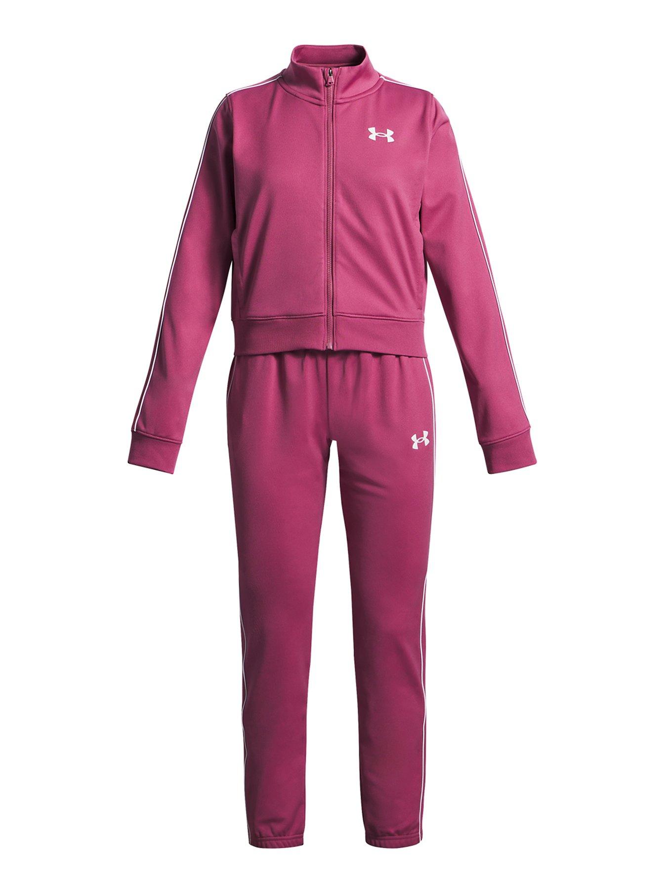 UNDER ARMOUR Junior Girls Training Icon Knit Crop Tracksuit - Burgundy