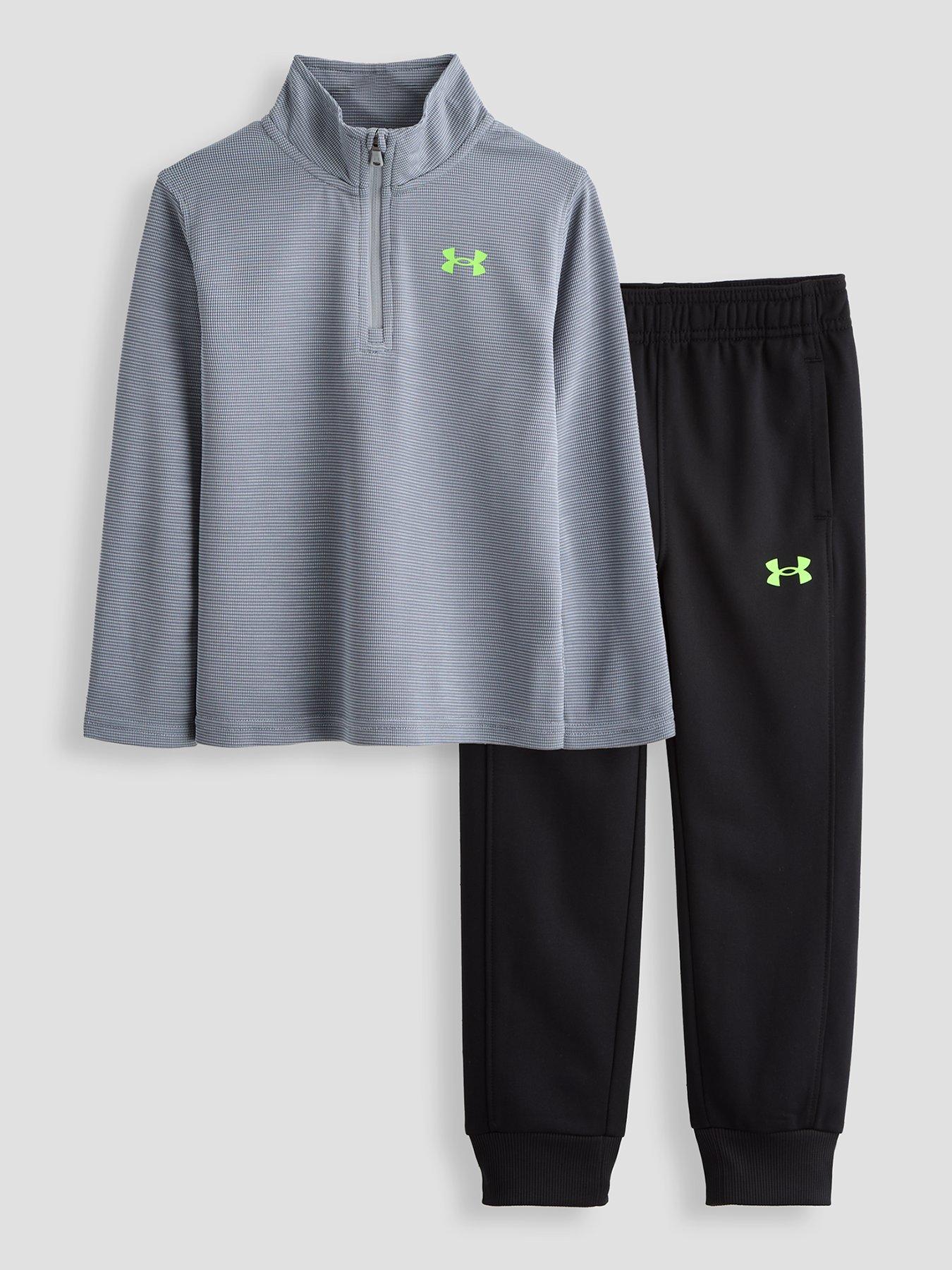 UNDER ARMOUR Boys 1/4 Zip Top and Jogger Set - Grey/Black