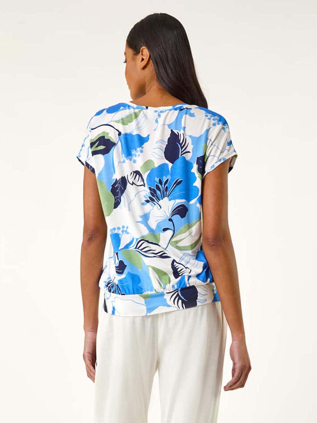Image 2 of 5 of Roman Floral Print Bubble Hem Top - Blue