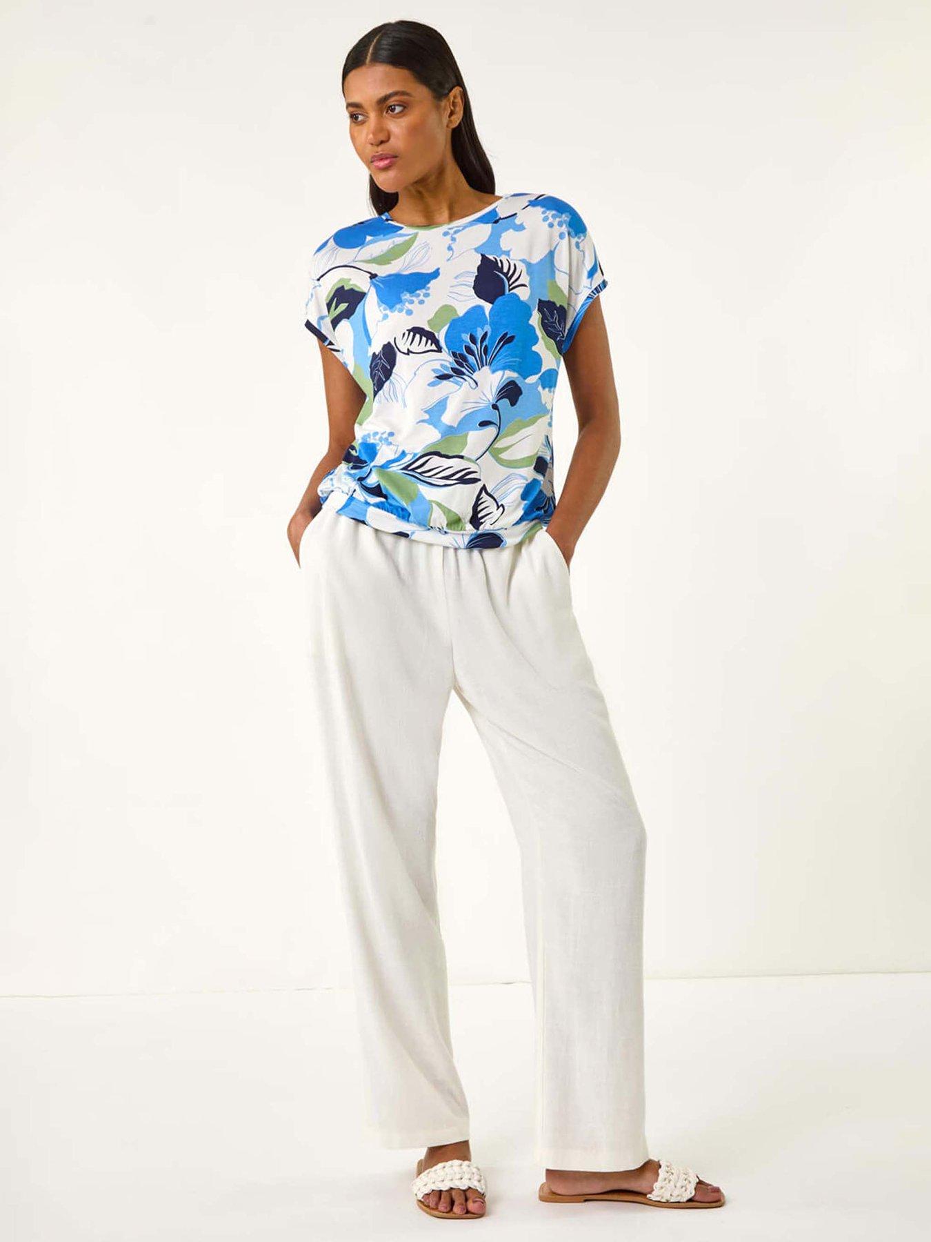 Image 3 of 5 of Roman Floral Print Bubble Hem Top - Blue