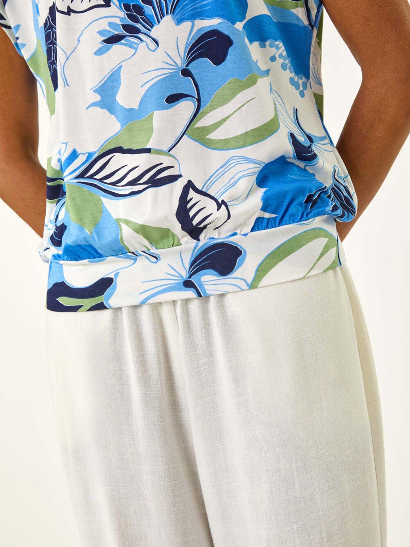 Image 5 of 5 of Roman Floral Print Bubble Hem Top - Blue