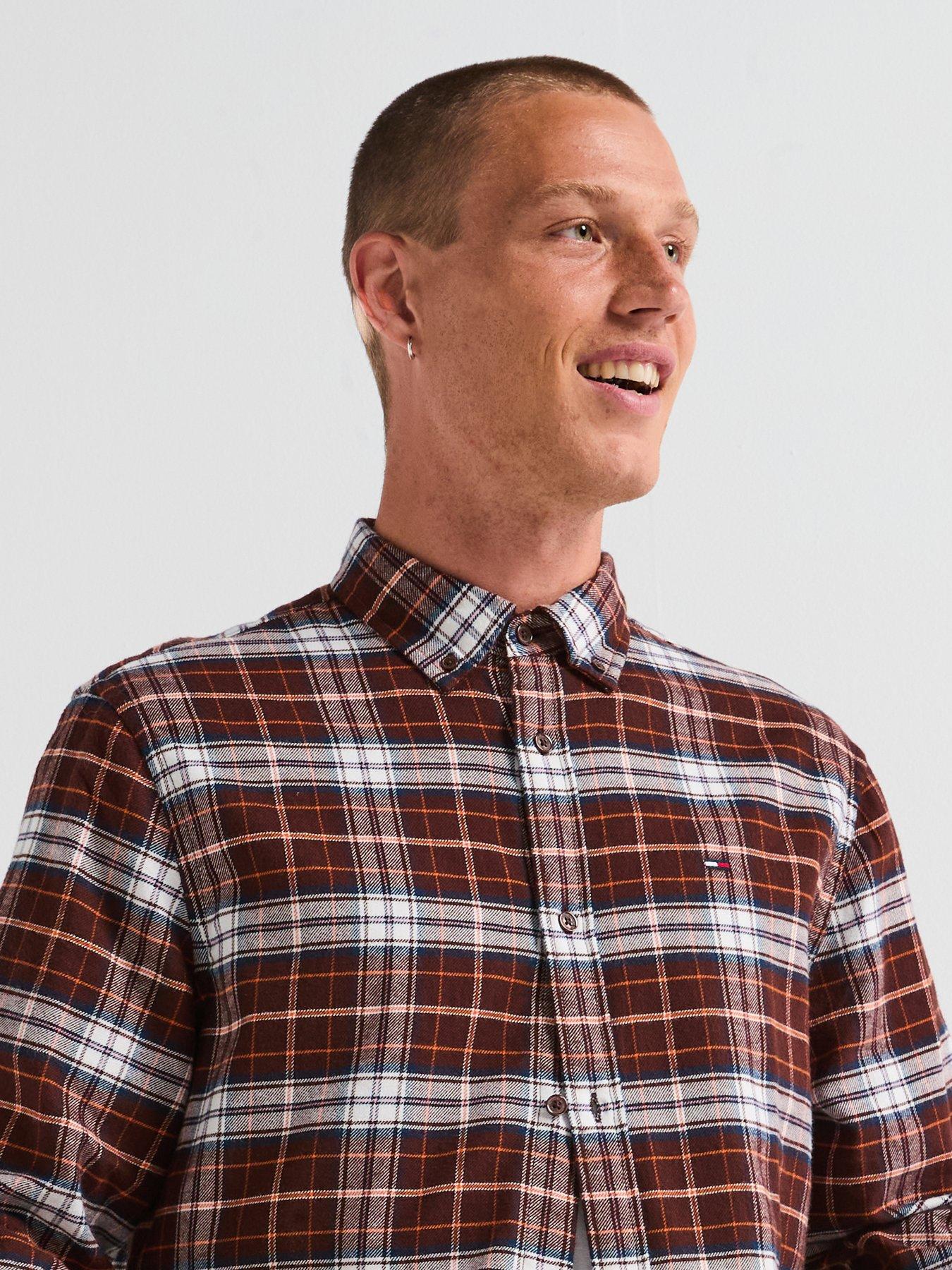 tommy-jeans-regular-flannel-check-shirt-brownoutfit