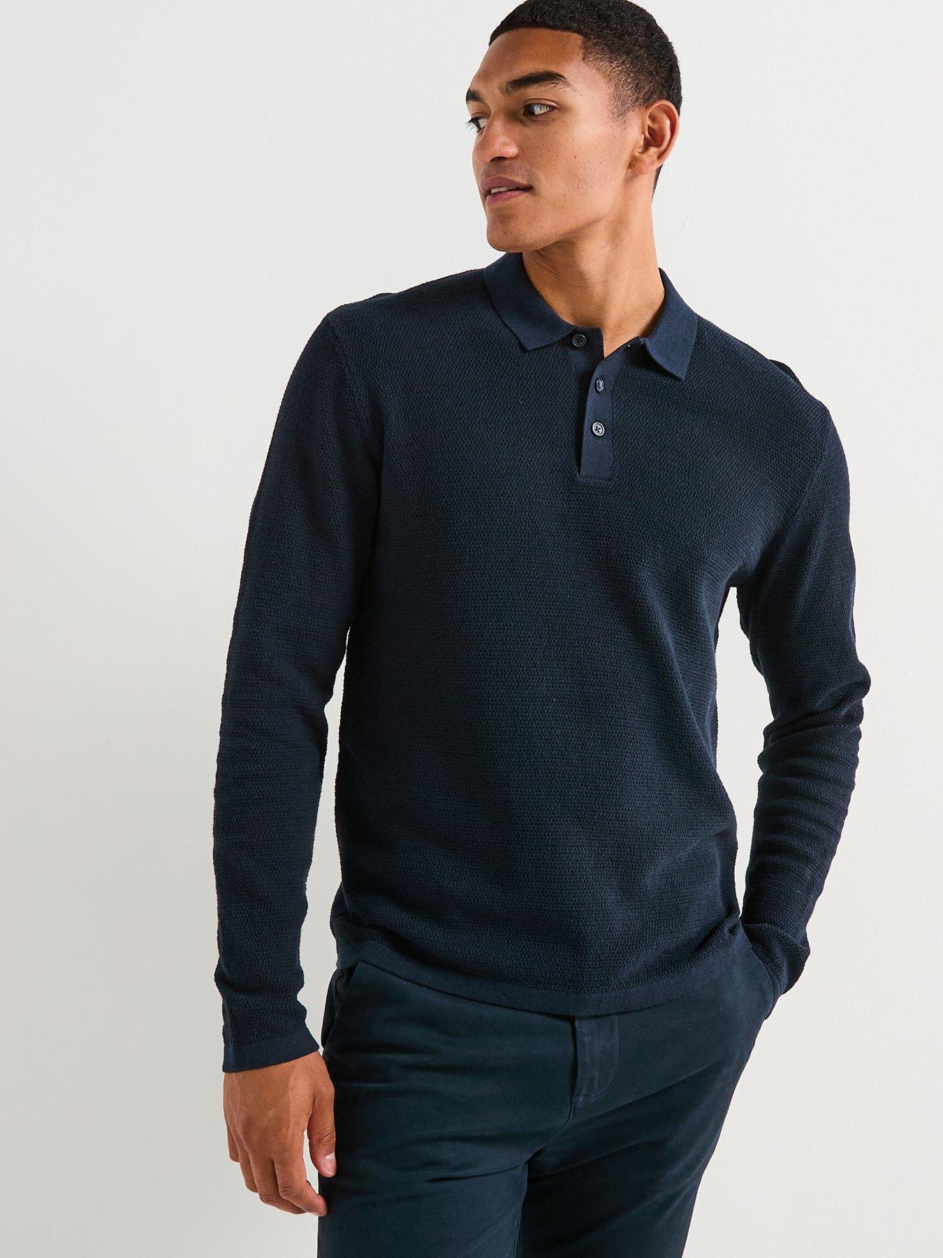 Jack & Jones George Textured Knitted Polo Top - Navy