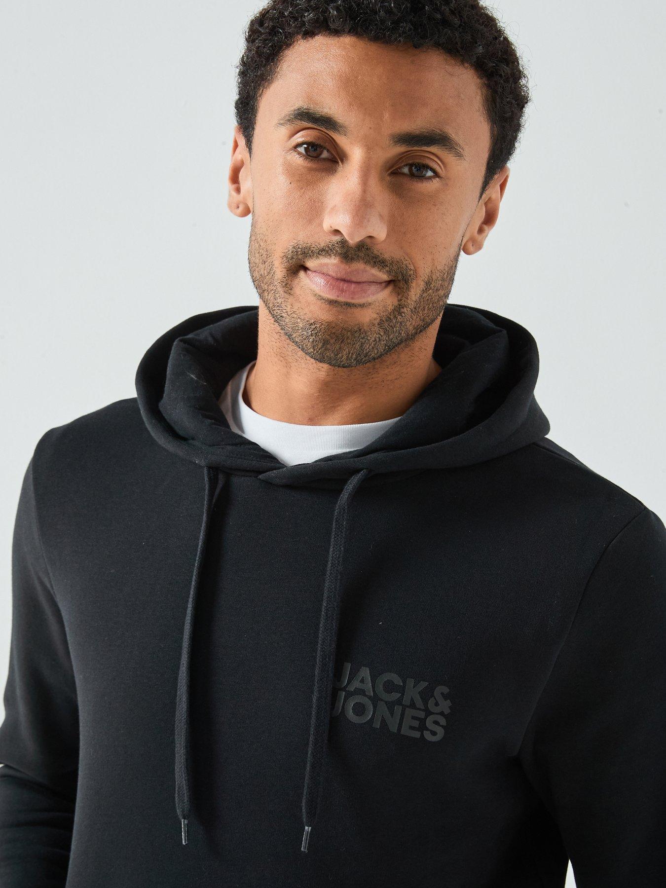 Image 4 of 6 of Jack & Jones Left Chest Tonal Logo Overhead Hoodie - Black