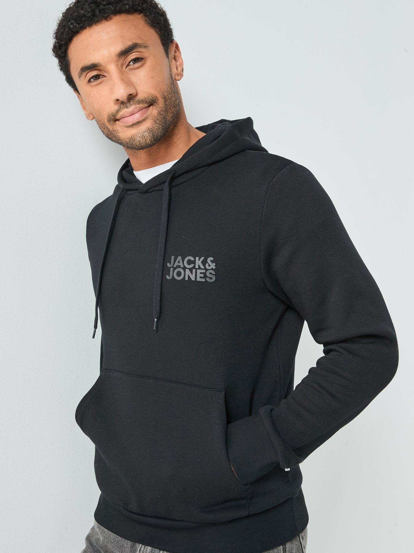 Image 6 of 6 of Jack & Jones Left Chest Tonal Logo Overhead Hoodie - Black