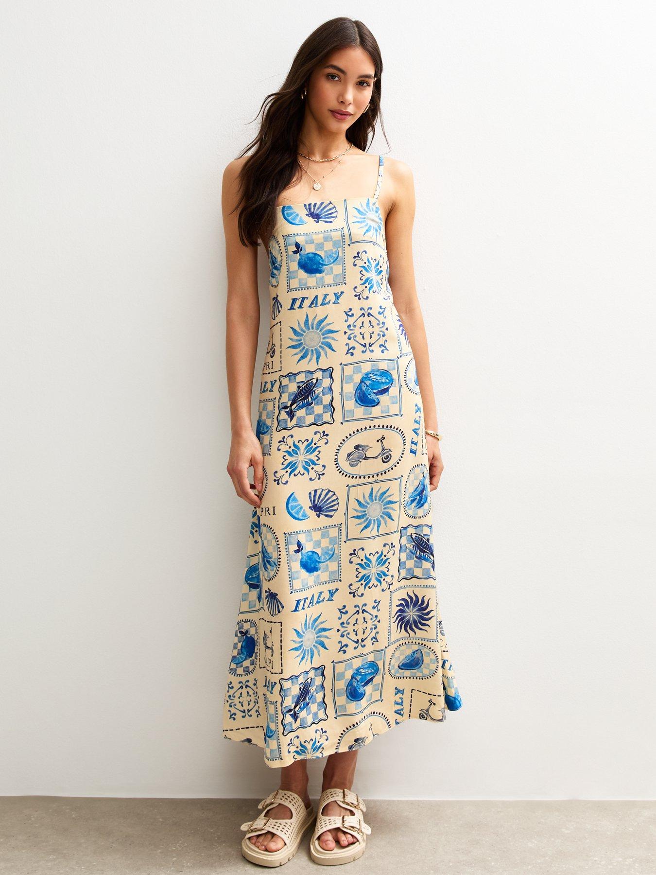 new-look-blue-tile-print-square-neck-midi-dress