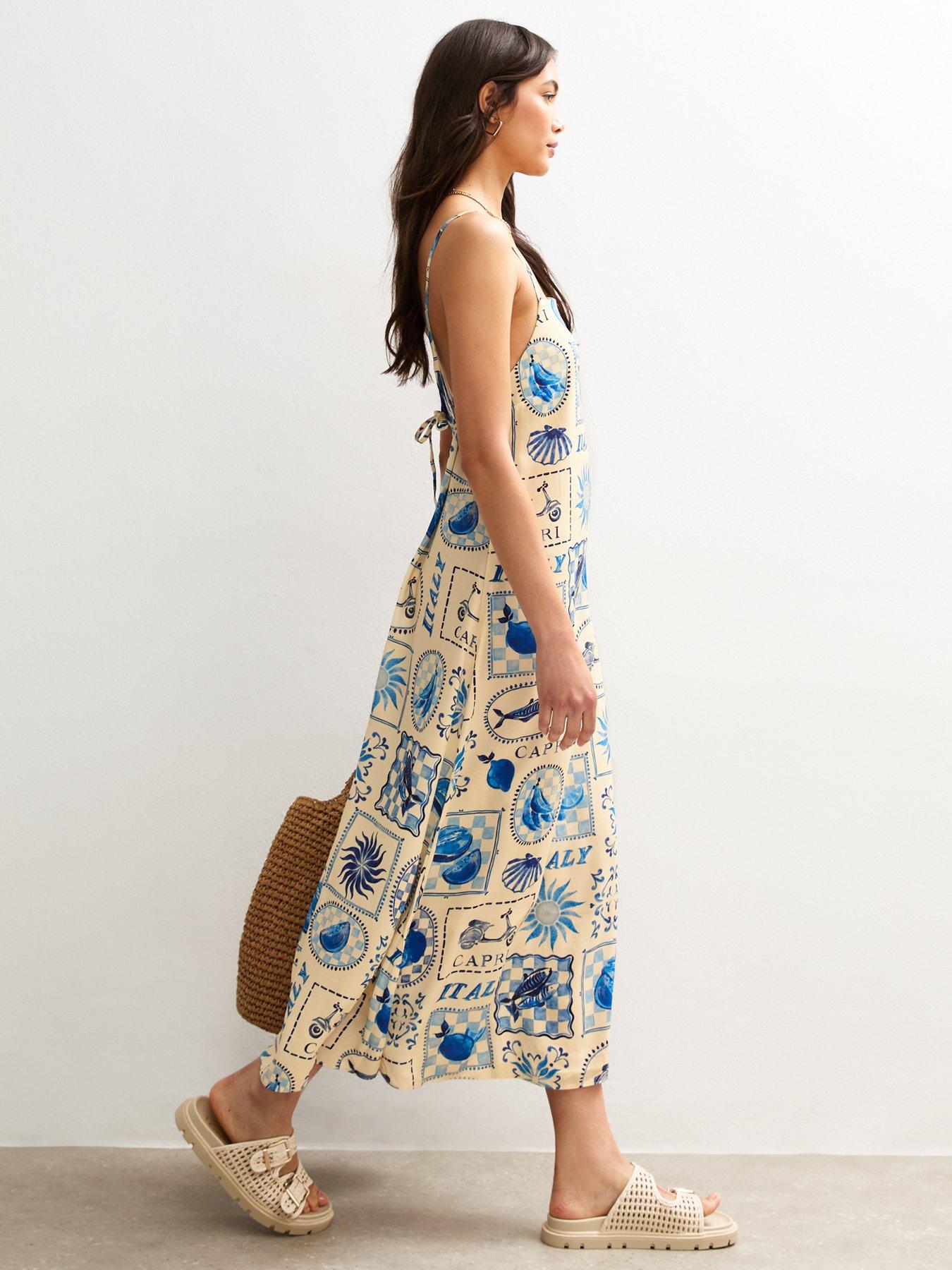 new-look-blue-tile-print-square-neck-midi-dressstillFront