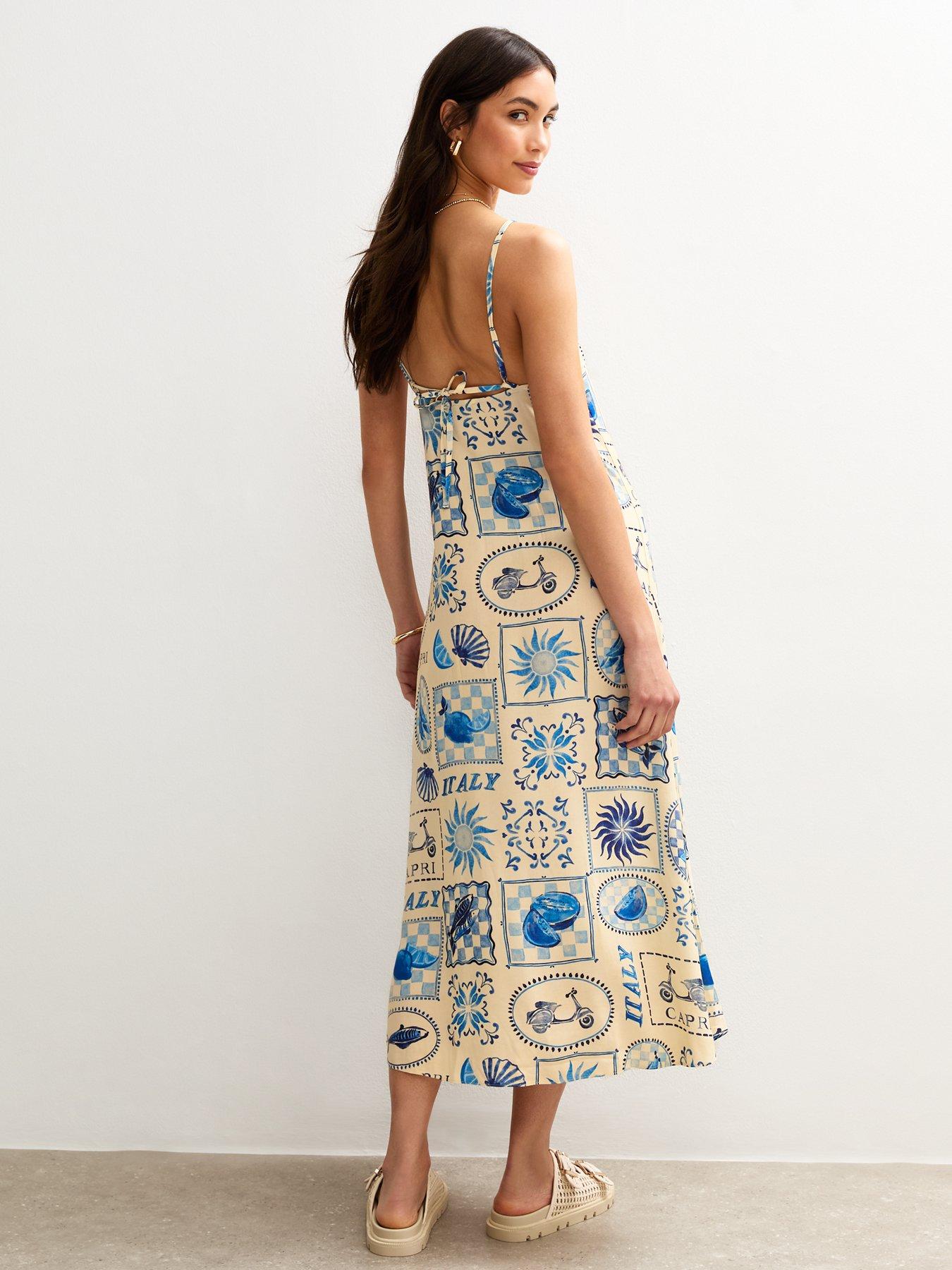 new-look-blue-tile-print-square-neck-midi-dressback
