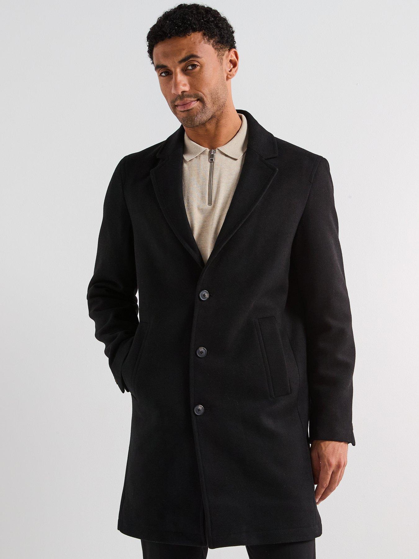 Jack & Jones Harrison Wool Blend Overcoat - Black