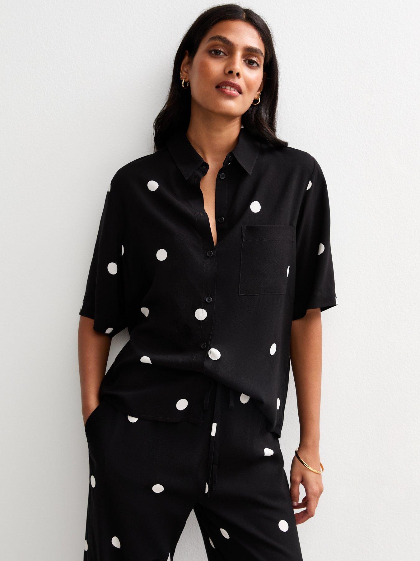 New Look Black Spot Print Oversized Resort Shirt