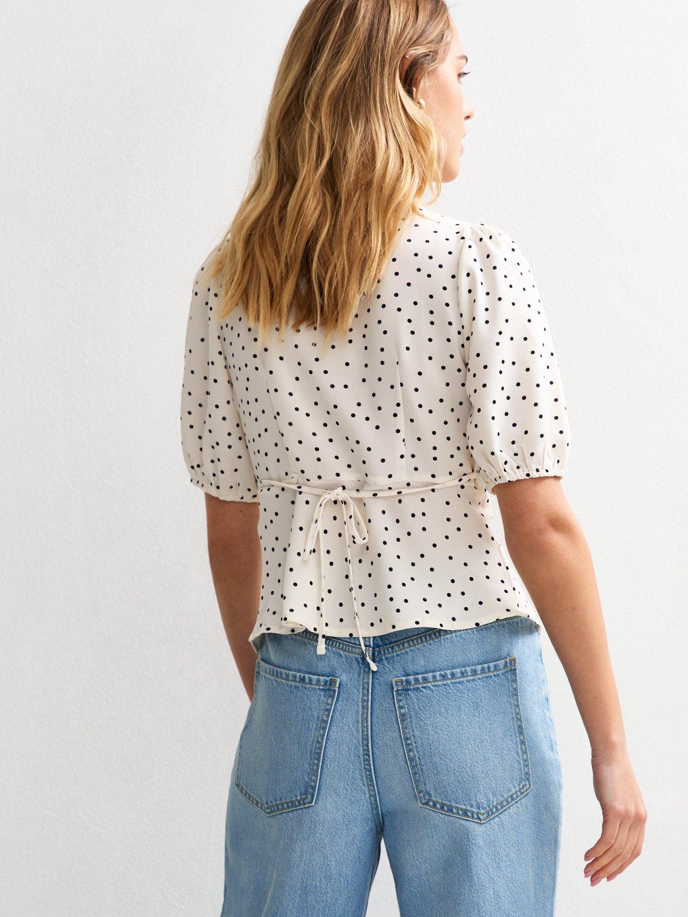 Image 2 of 4 of New Look White Polka Dot Puff Sleeve Top
