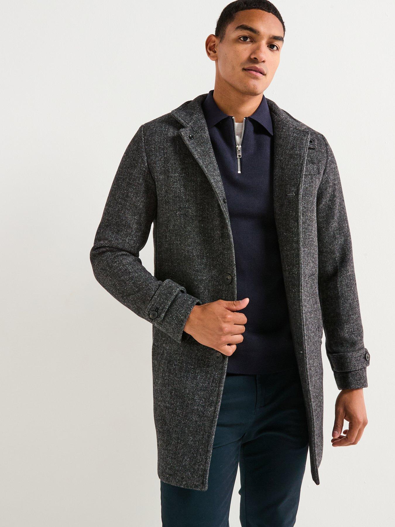 Image 1 of 6 of Jack & Jones Melton Wool Blend Stand Collar Overcoat - Dark Grey