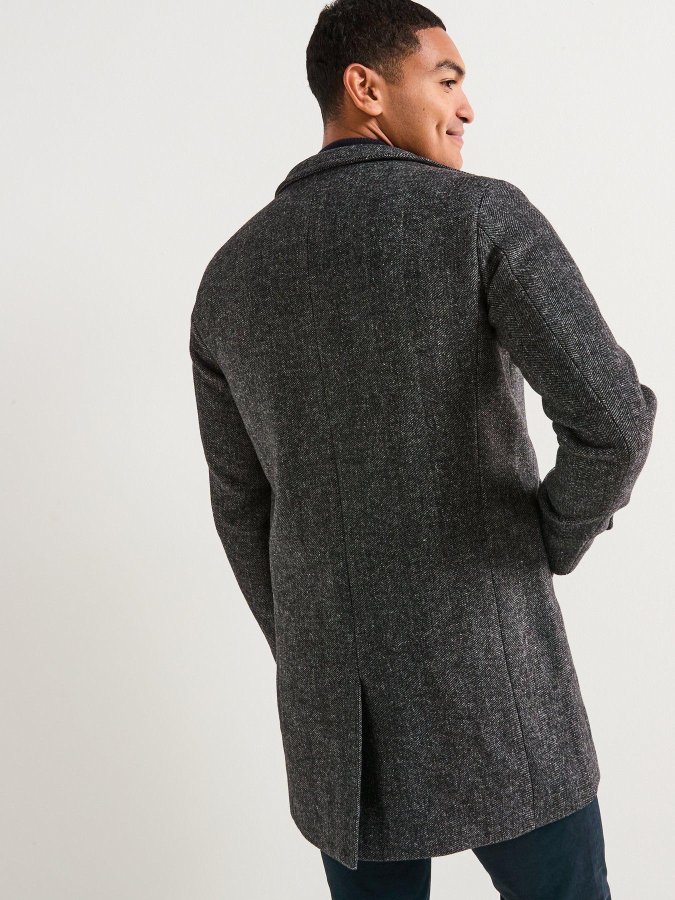 Image 2 of 6 of Jack & Jones Melton Wool Blend Stand Collar Overcoat - Dark Grey