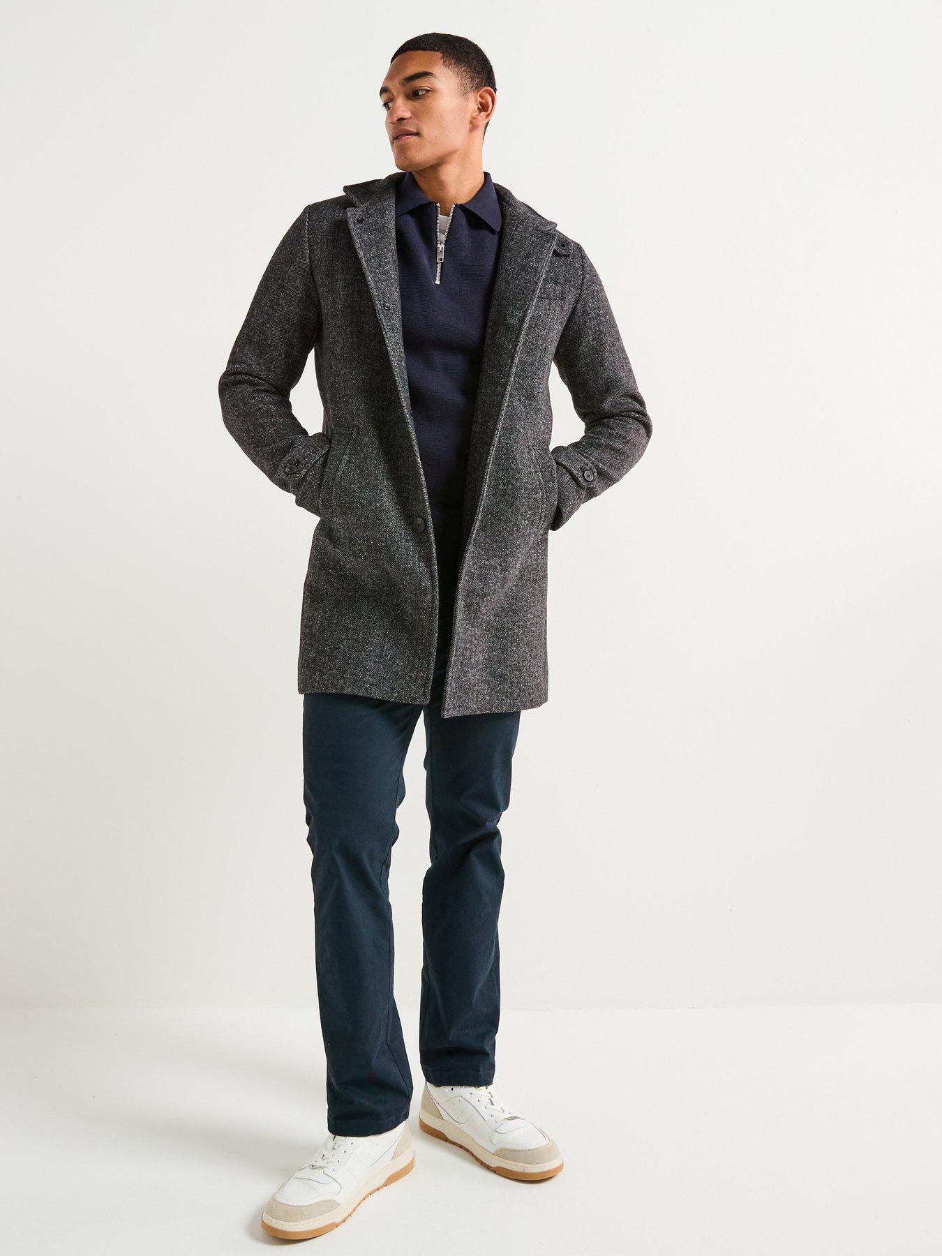 Image 3 of 6 of Jack & Jones Melton Wool Blend Stand Collar Overcoat - Dark Grey