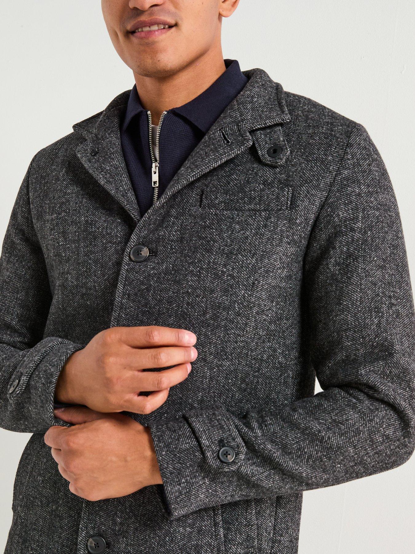 Image 4 of 6 of Jack & Jones Melton Wool Blend Stand Collar Overcoat - Dark Grey