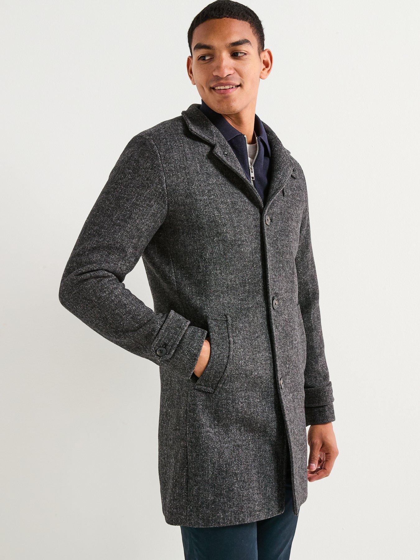 Image 5 of 6 of Jack & Jones Melton Wool Blend Stand Collar Overcoat - Dark Grey