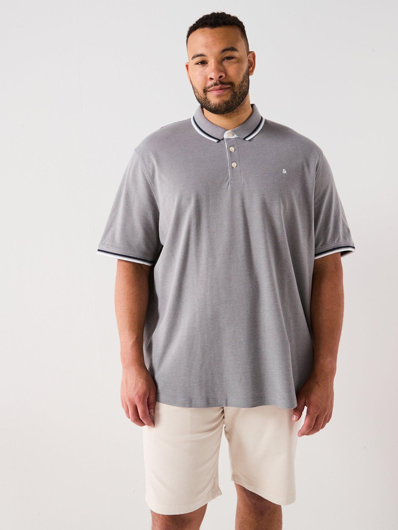 Image 1 of 4 of Jack & Jones Plus Size Paulos Tipped Polo Shirt - Grey