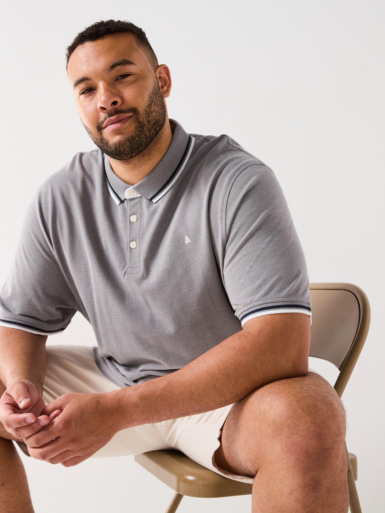 Image 4 of 4 of Jack & Jones Plus Size Paulos Tipped Polo Shirt - Grey