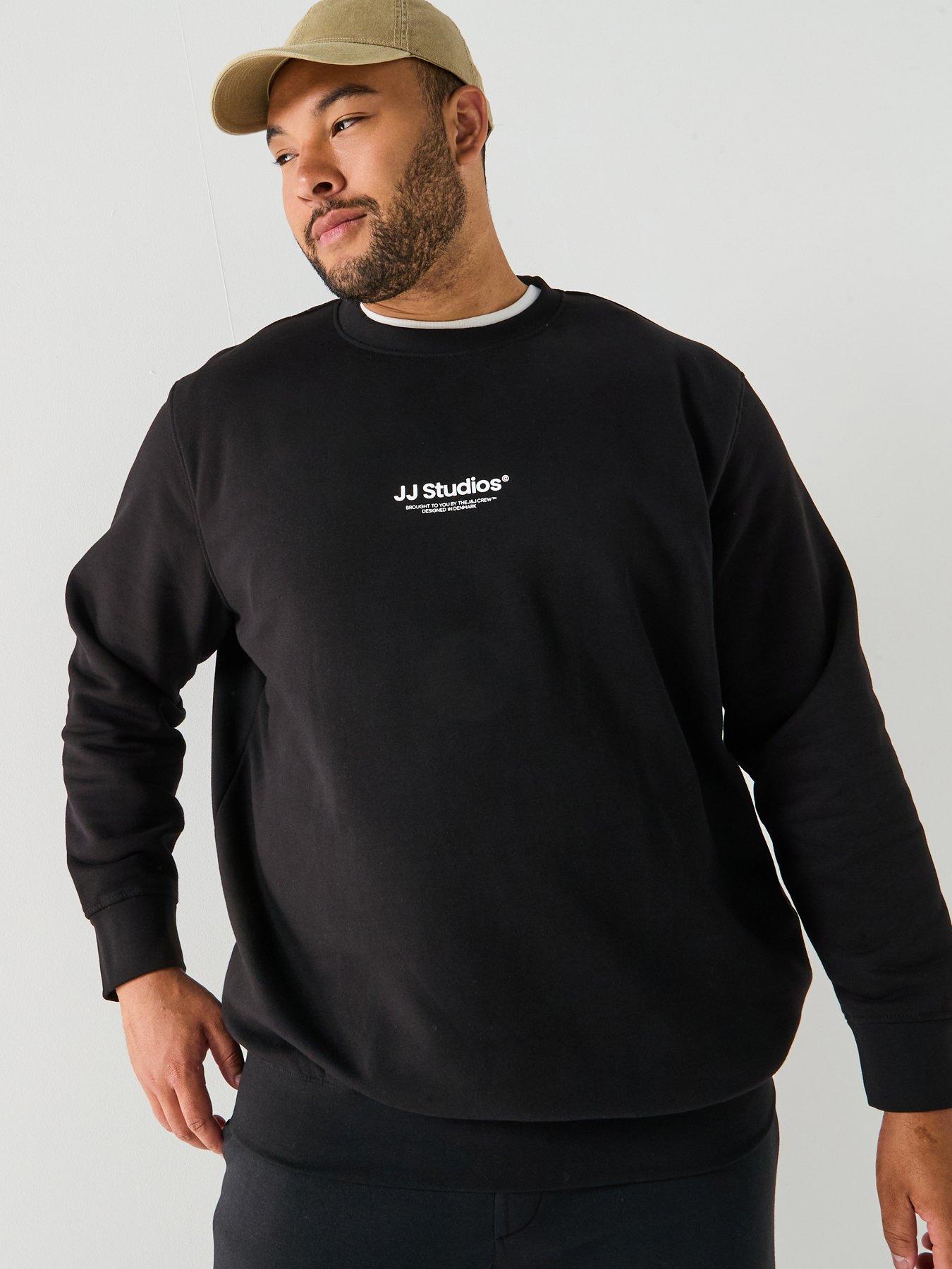 Image 1 of 5 of Jack & Jones Plus Size Soho Jj Studios Crew Sweater - Black