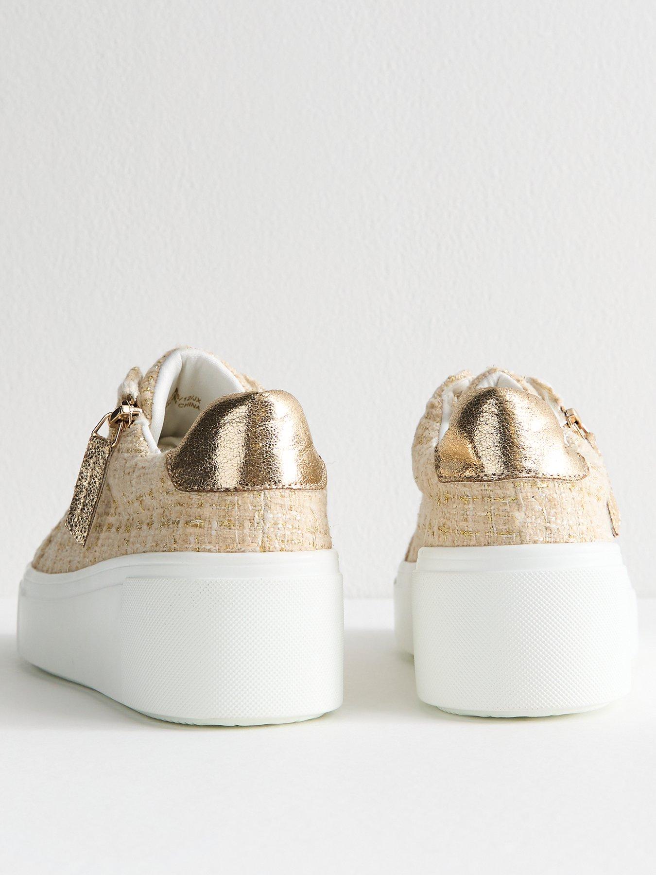 Image 2 of 5 of New Look Off White Boucle Flatform Trainers