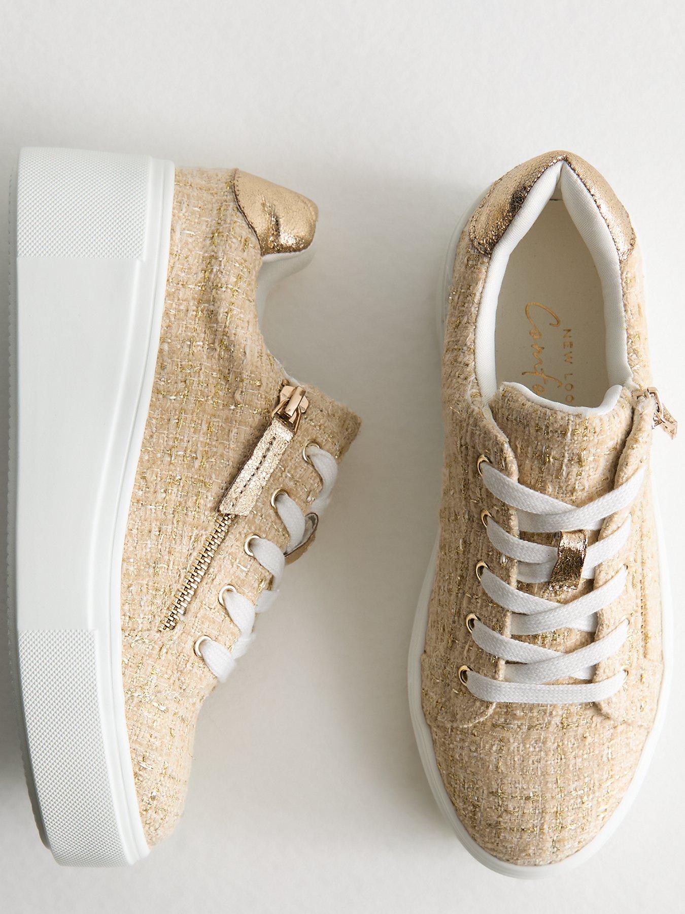 Image 3 of 5 of New Look Off White Boucle Flatform Trainers