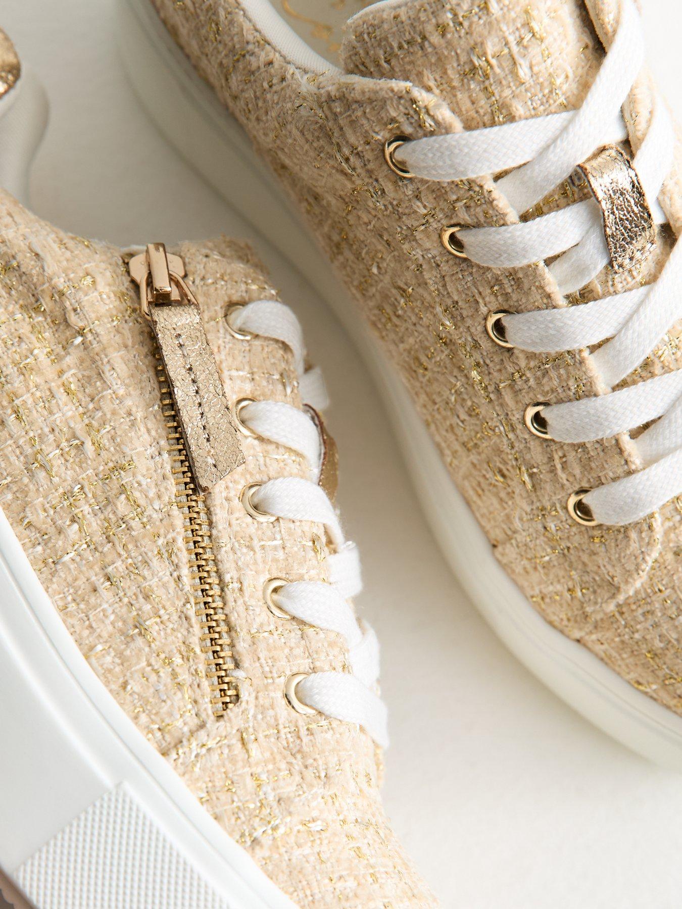 Image 4 of 5 of New Look Off White Boucle Flatform Trainers