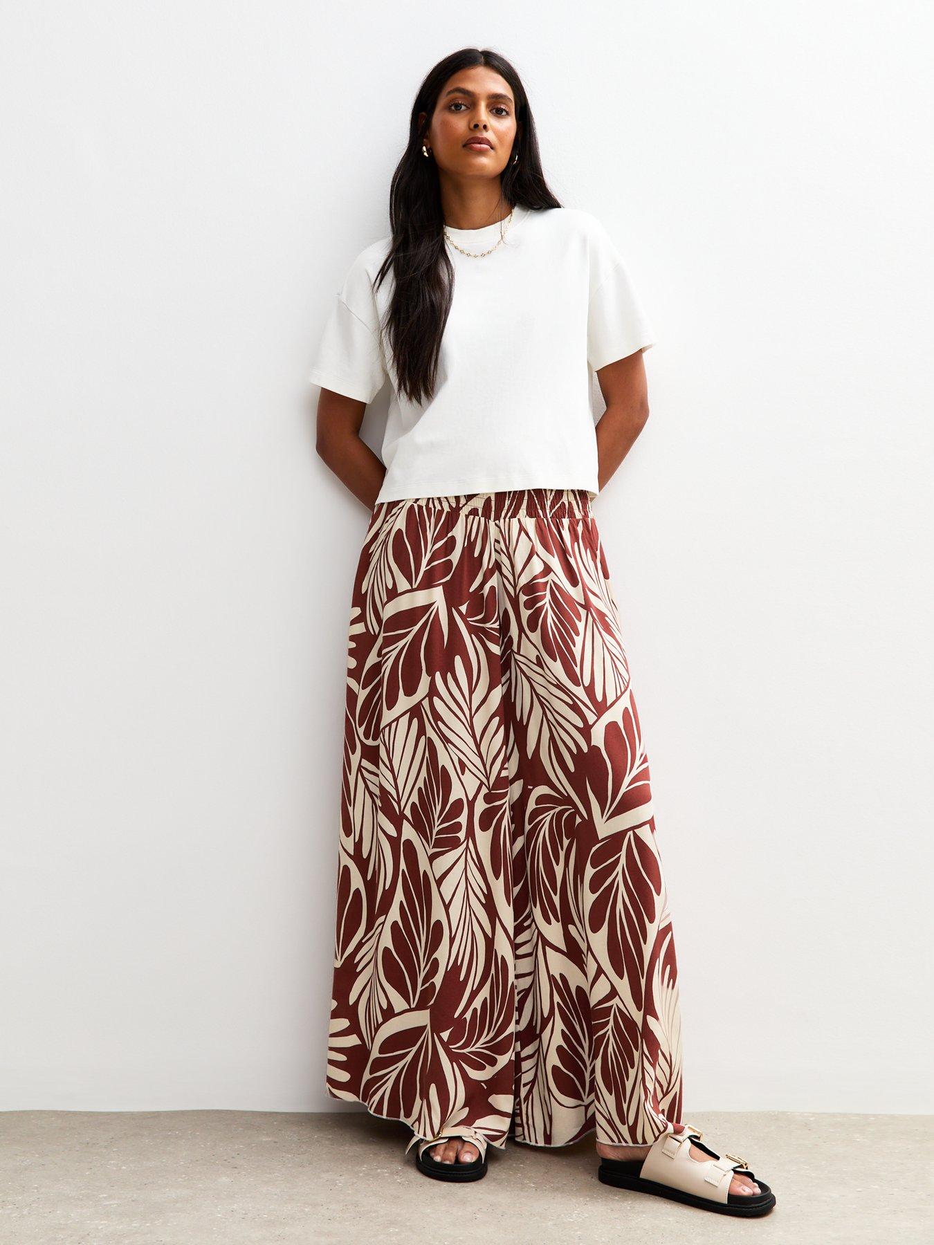 New Look Brown Leaf Print Palazzo Trousers