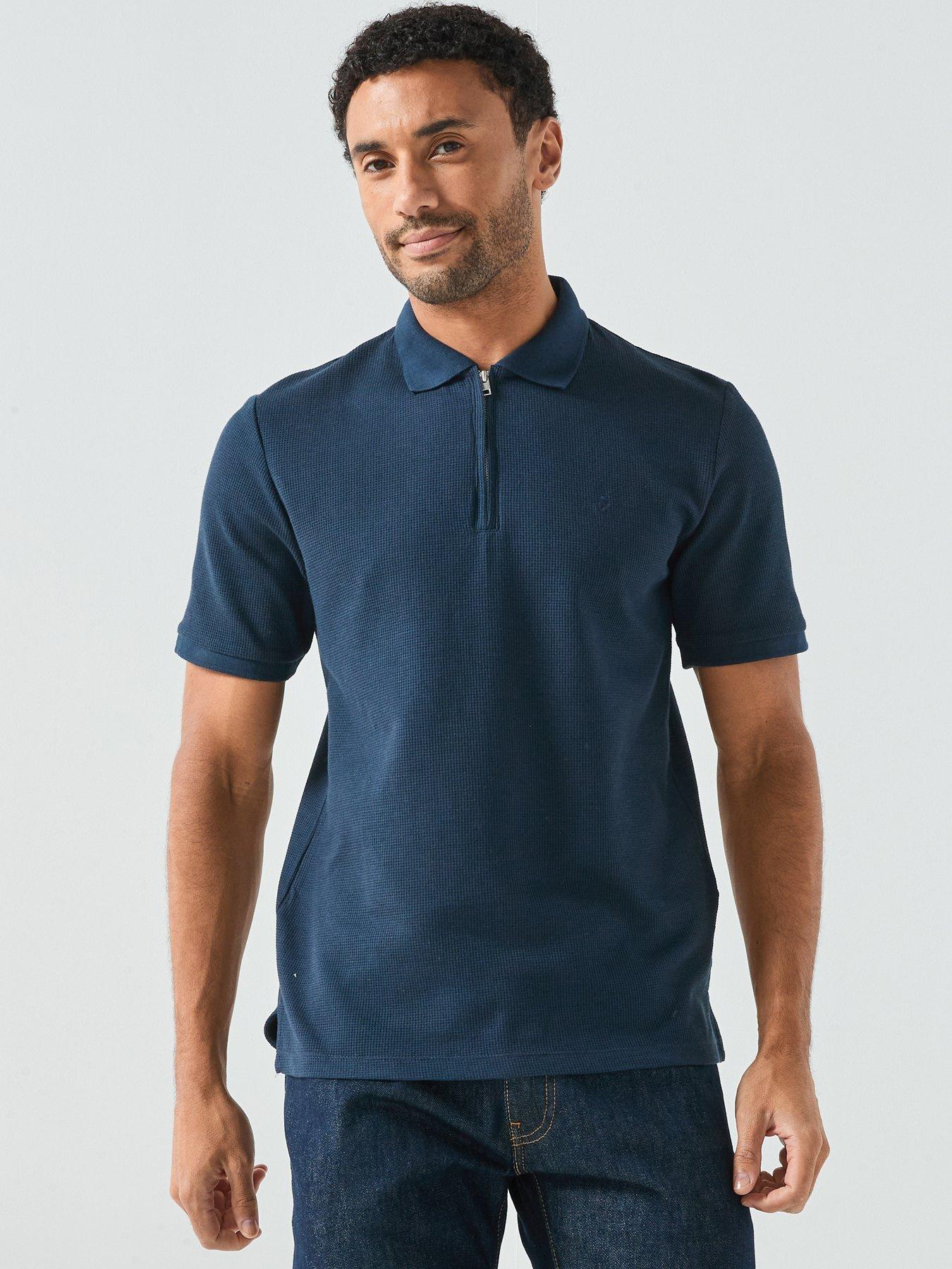 Jack & Jones Austin Micro Waffle Zip Polo Shirt - Navy